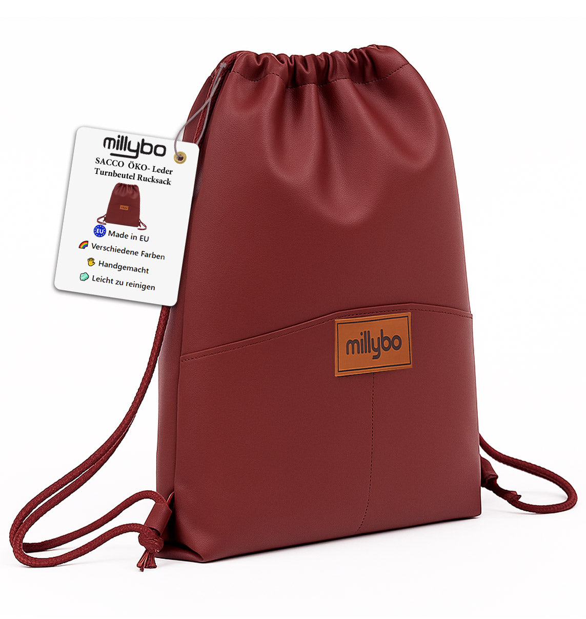 MILLYBO SACCO ECO Turnbeutel aus Kunstleder – Eleganter Beutelrucksack Bordeaux