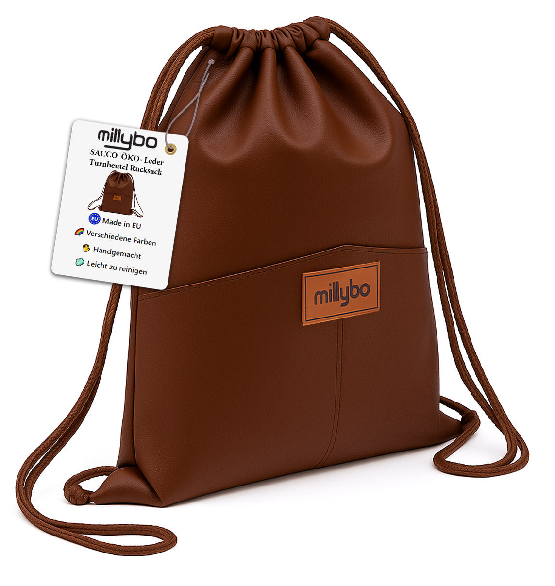 MILLYBO SACCO ECO Turnbeutel aus Kunstleder – Eleganter Beutelrucksack Braun