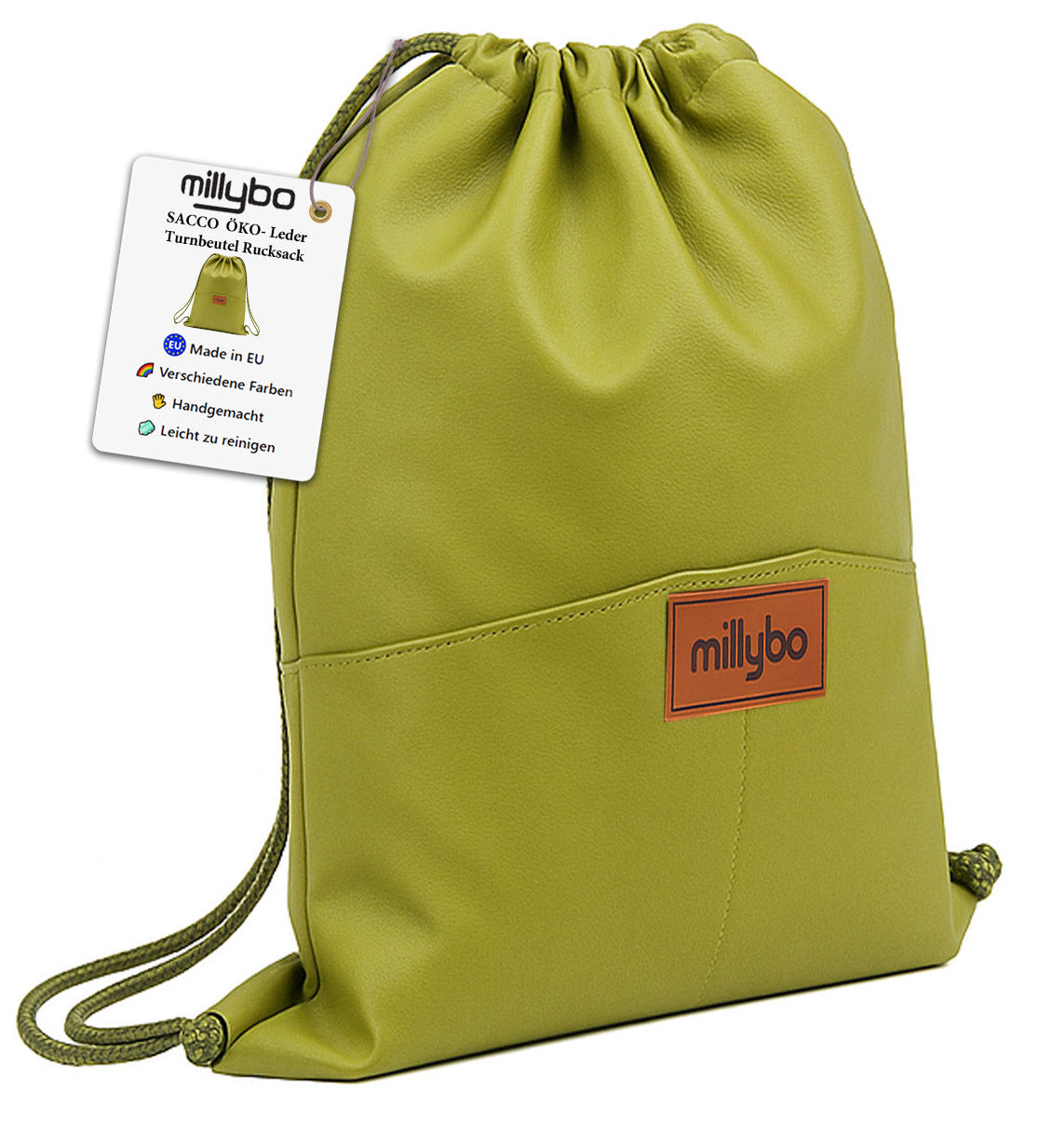 MILLYBO SACCO ECO Turnbeutel aus Kunstleder – Eleganter Beutelrucksack Pistazie