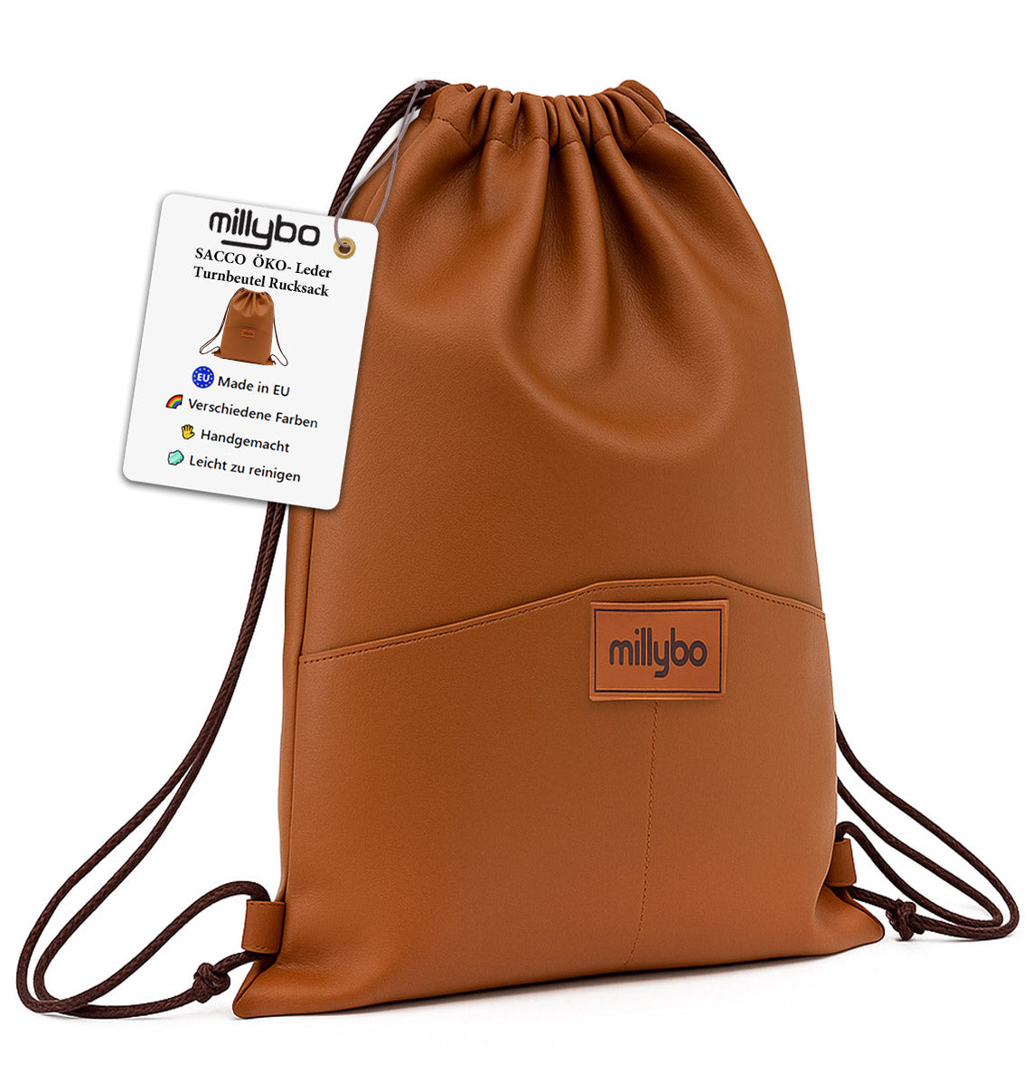 MILLYBO SACCO ECO Turnbeutel aus Kunstleder – Eleganter Beutelrucksack Cramel