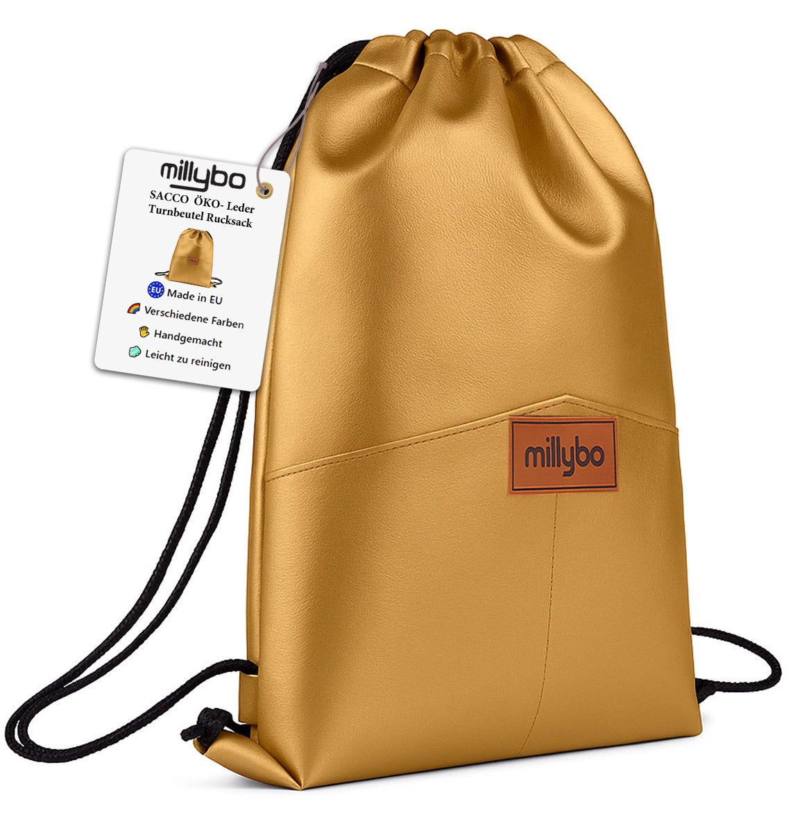 MILLYBO SACCO ECO Turnbeutel aus Kunstleder – Eleganter Beutelrucksack Gold