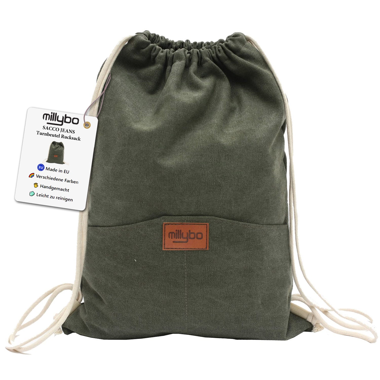 MILLYBO SACCO JEANS Turnbeutel Denim-Look – Beutelrucksack Olive
