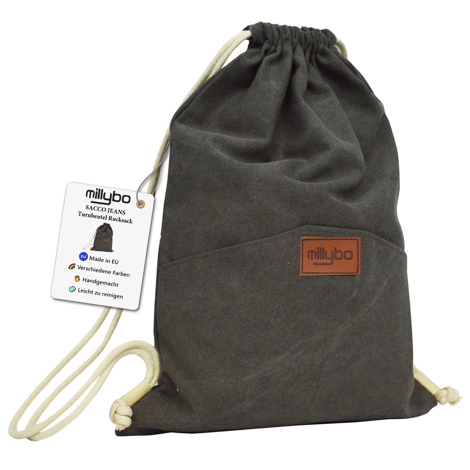 MILLYBO SACCO JEANS Turnbeutel Denim-Look – Beutelrucksack Grau