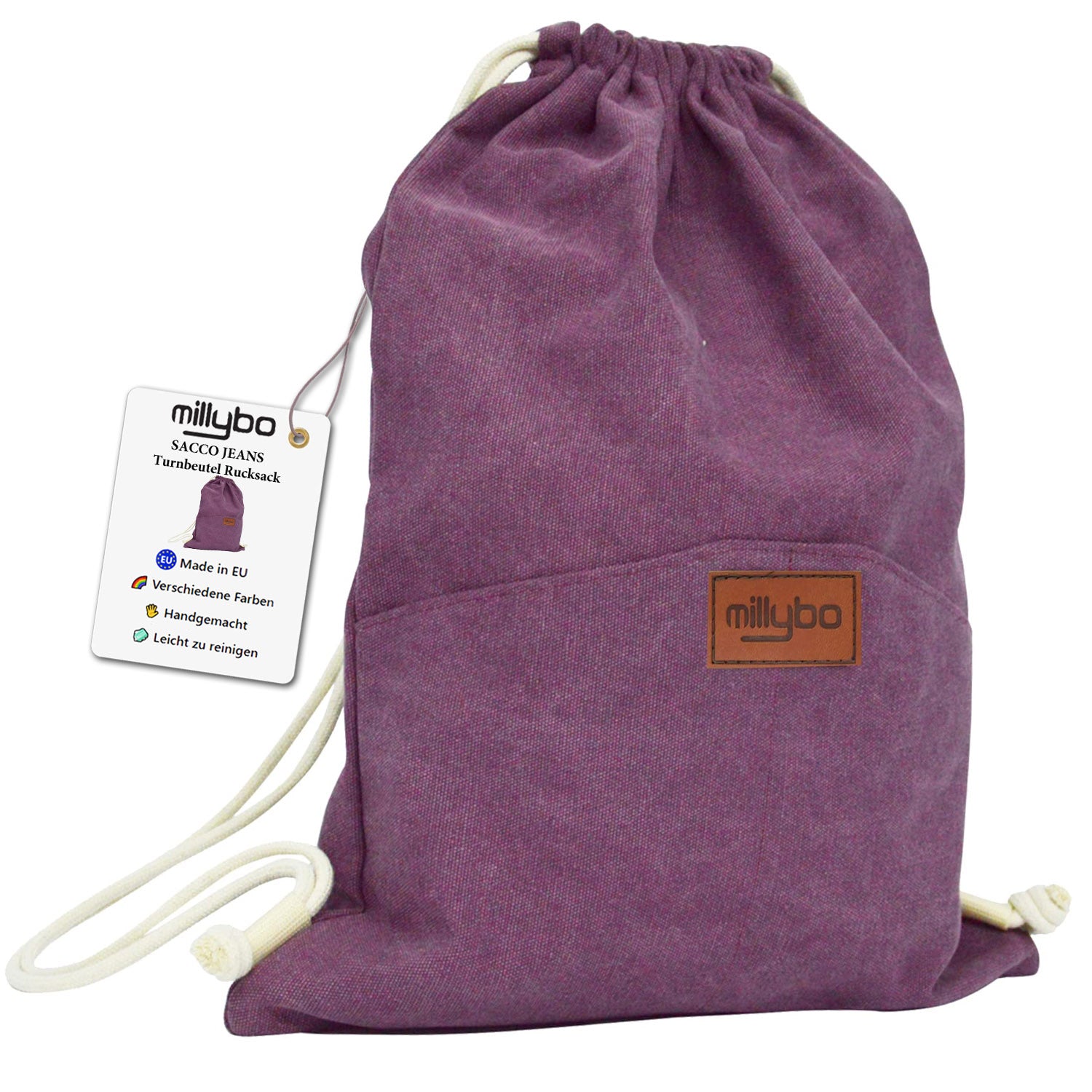 MILLYBO SACCO JEANS Turnbeutel Denim-Look – Beutelrucksack Bordeaux