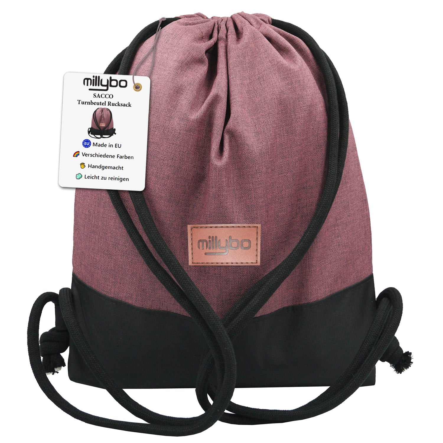 MILLYBO SACCO Beutelrucksack in Leinenoptik – Turnbeutel aus Polyester Bordeaux