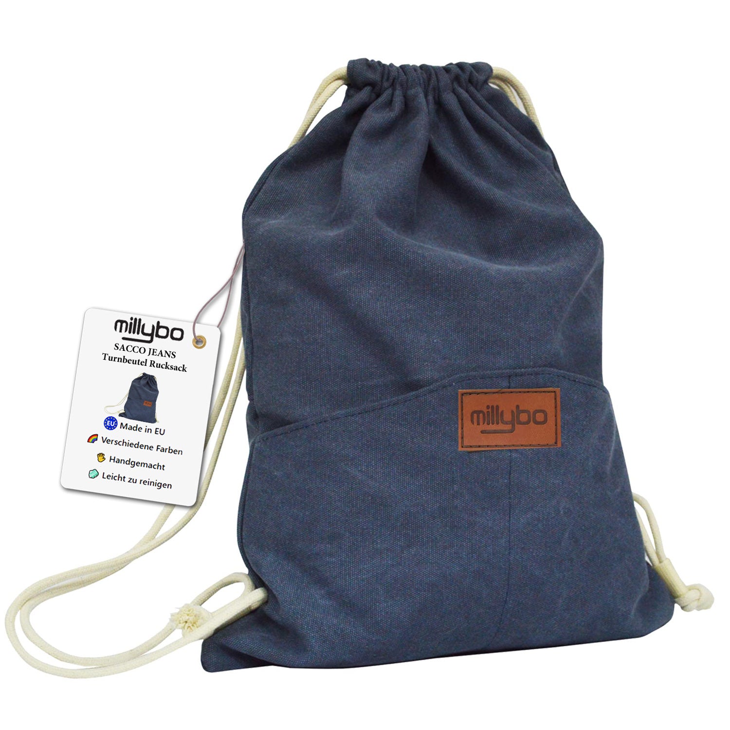 MILLYBO SACCO JEANS Turnbeutel Denim-Look – Beutelrucksack Navy