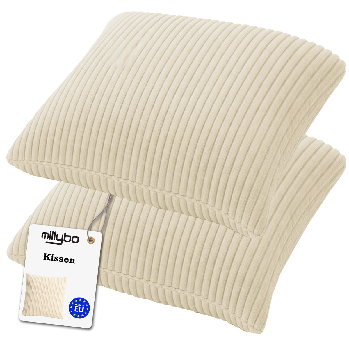 MILLYBO Cord Kissen – Gemütliches Dekokissen für modernes Wohnen - Beige Set 2 Stck. : 40x40 cm, 45x45 cm, 50x50 cm
