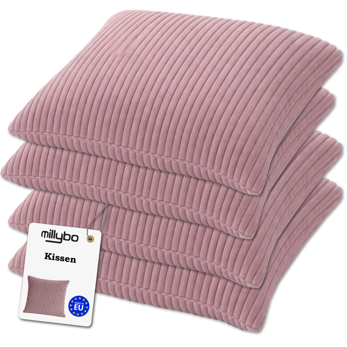 MILLYBO Cord Kissen – Gemütliches Dekokissen für modernes Wohnen Set 4 Stck.- Lila: 40x40 cm, 45x45 cm, 50x50 cm