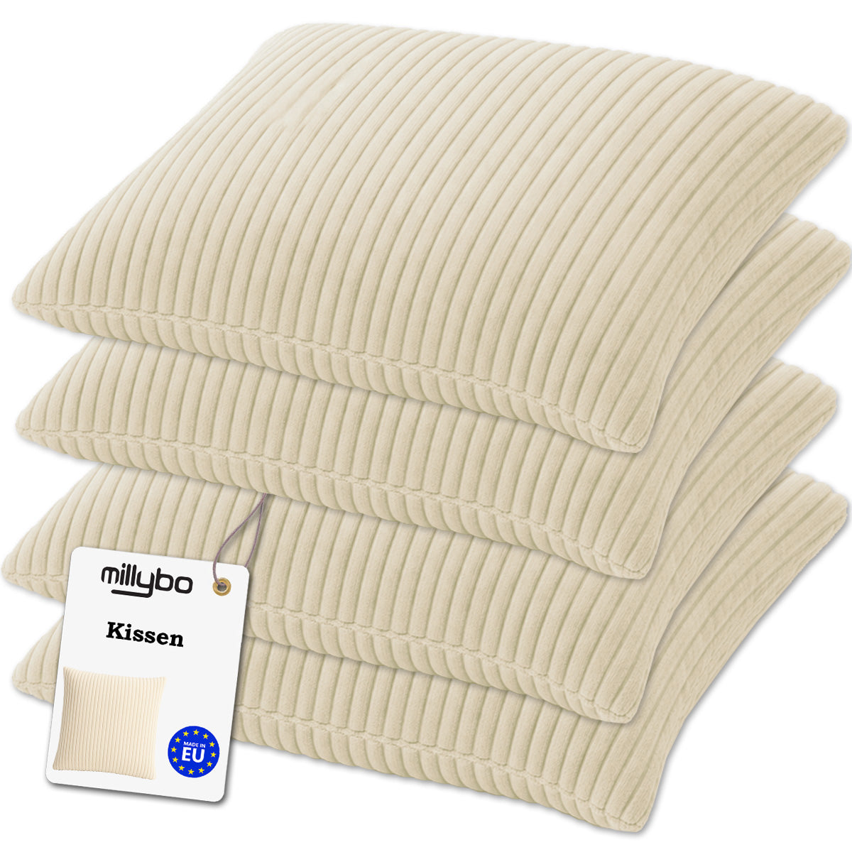 MILLYBO Cord Kissen – Gemütliches Dekokissen für modernes Wohnen - Beige Set 4 Stck. : 40x40 cm, 45x45 cm, 50x50 cm