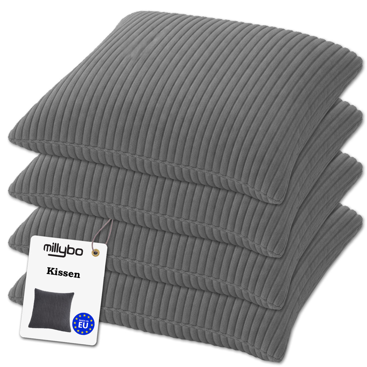 MILLYBO Cord Kissen – Gemütliches Dekokissen für modernes Wohnen Set 4 Stck. - Lila: 40x40 cm, 45x45 cm, 50x50 cm