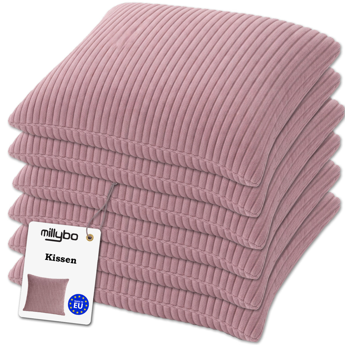 MILLYBO Cord Kissen – Gemütliches Dekokissen für modernes Wohnen Set 6 Stck.- Lila: 40x40 cm, 45x45 cm, 50x50 cm