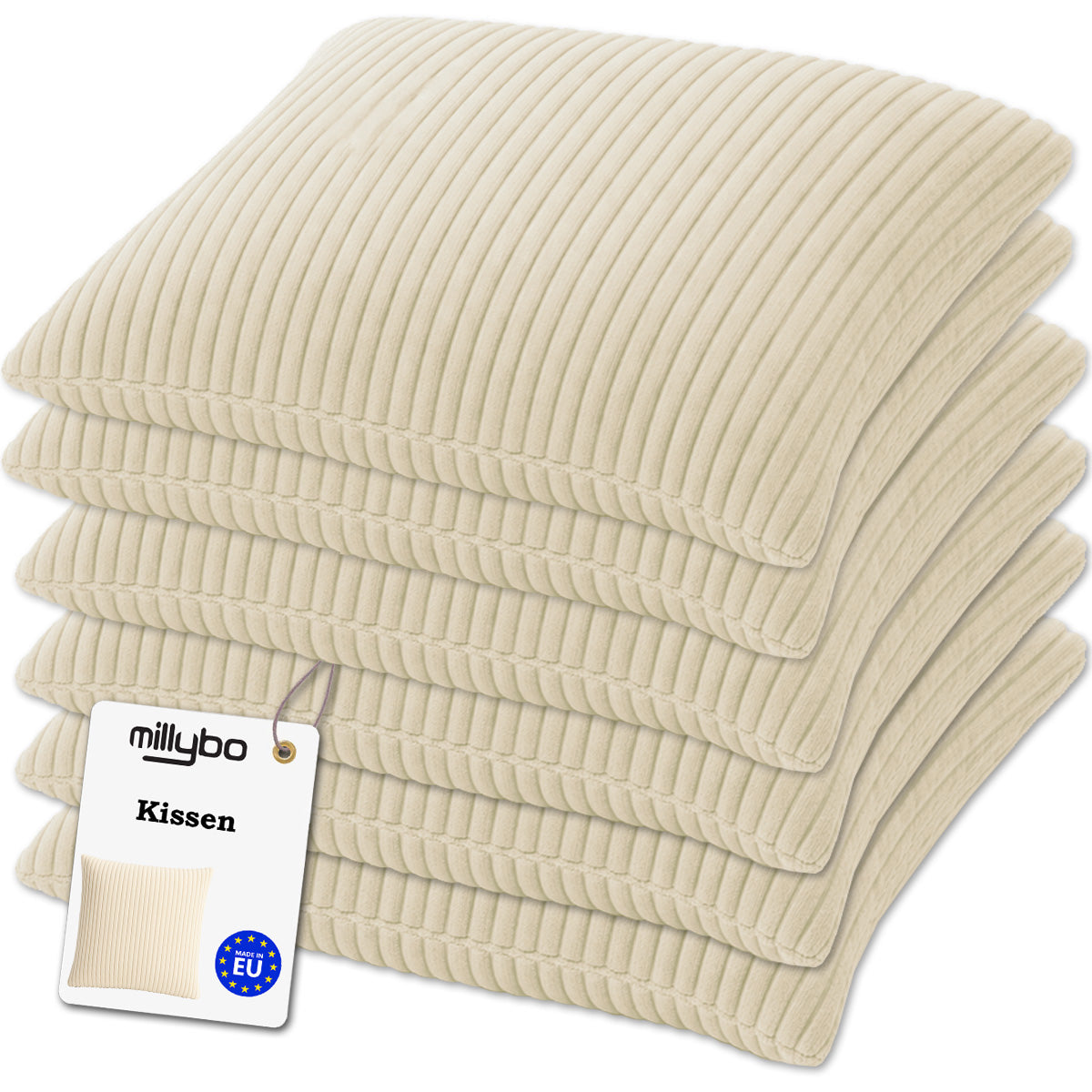 MILLYBO Cord Kissen – Gemütliches Dekokissen für modernes Wohnen - Beige Set 6 Stck. : 40x40 cm, 45x45 cm, 50x50 cm