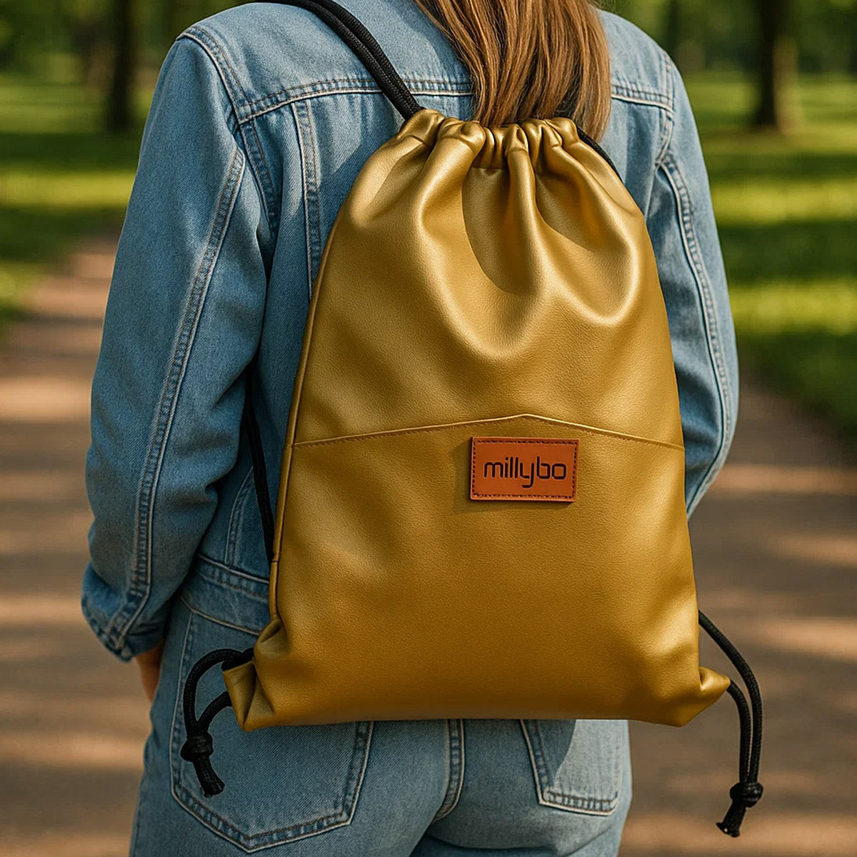 MILLYBO SACCO ECO Turnbeutel aus Kunstleder – Eleganter Beutelrucksack Gold