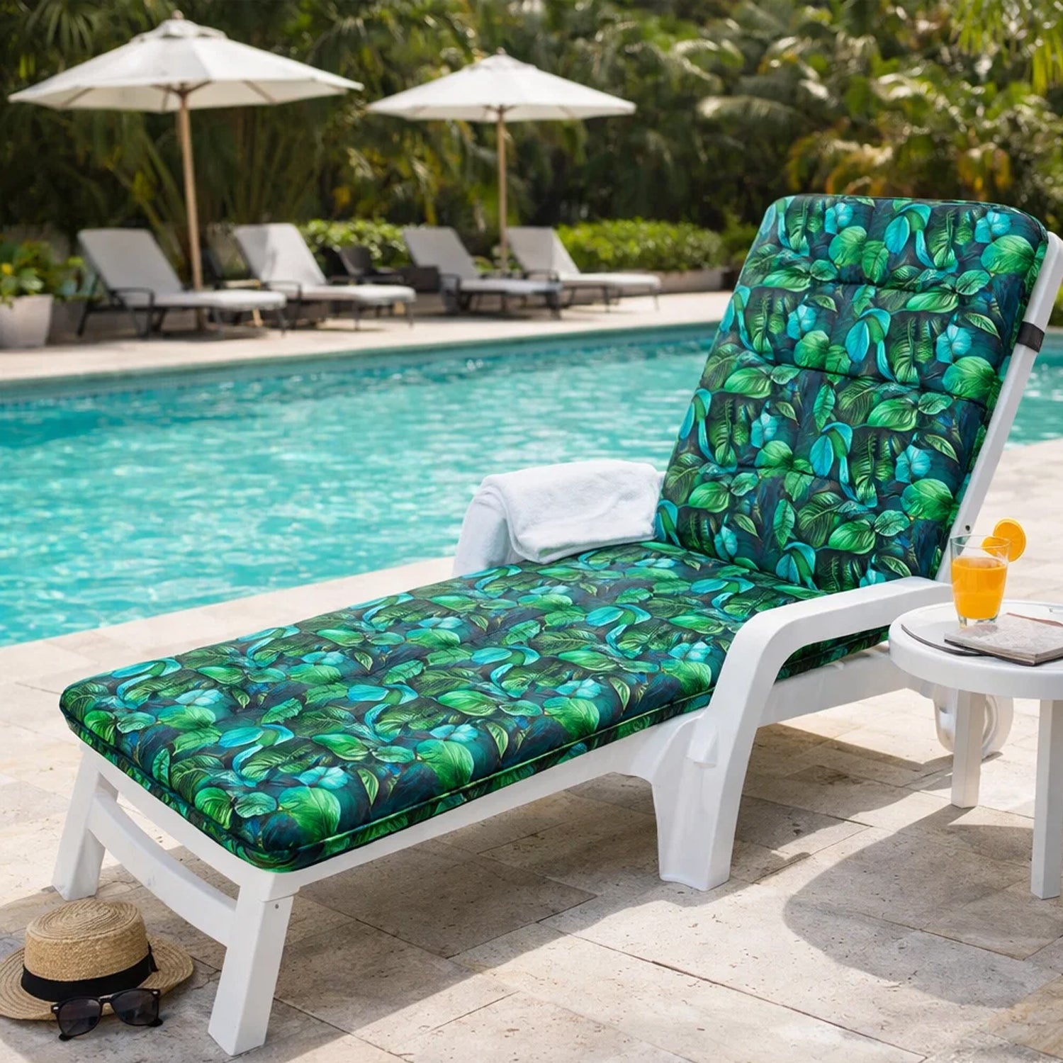 MILLYBO Kissen für Strand- & Gartenliegestühle  Liegestühle AMELIA - Blaues Blätter