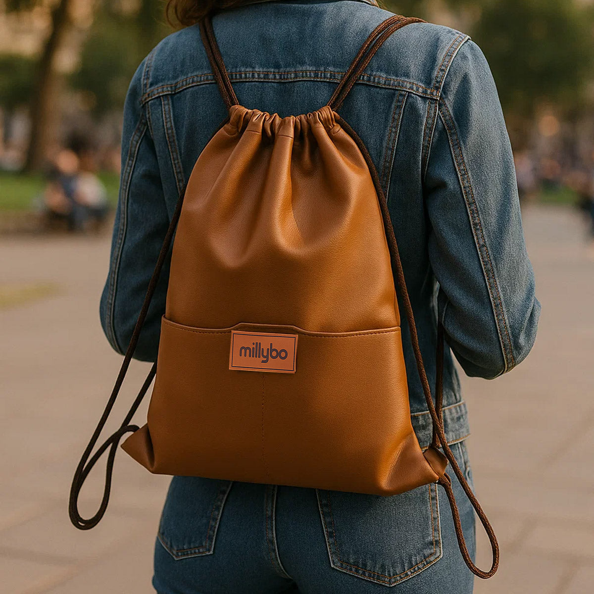 MILLYBO SACCO ECO Turnbeutel aus Kunstleder – Eleganter Beutelrucksack Cramel