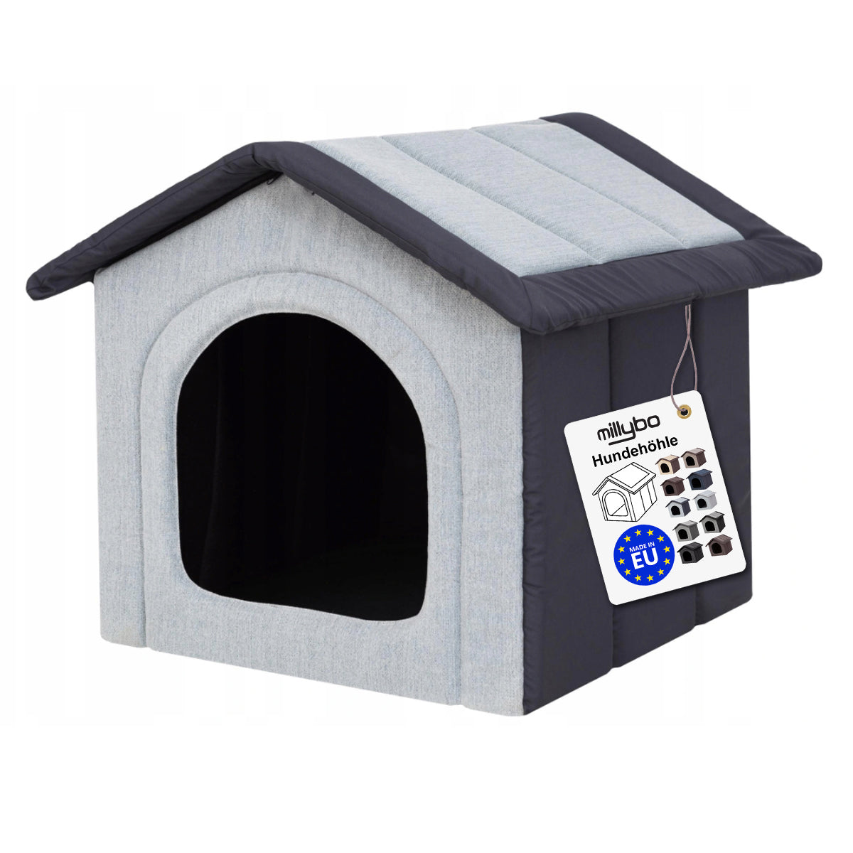 MILLYBO Textiles Hundehaus – Weiche Hundehöhle für maximalen Komfort  -  Ascheblau/Dunkelblau