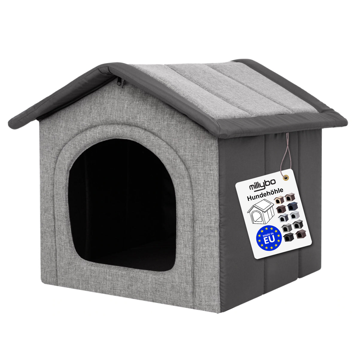 MILLYBO Textiles Hundehaus – Weiche Hundehöhle für maximalen Komfort -  Grau/Graphit