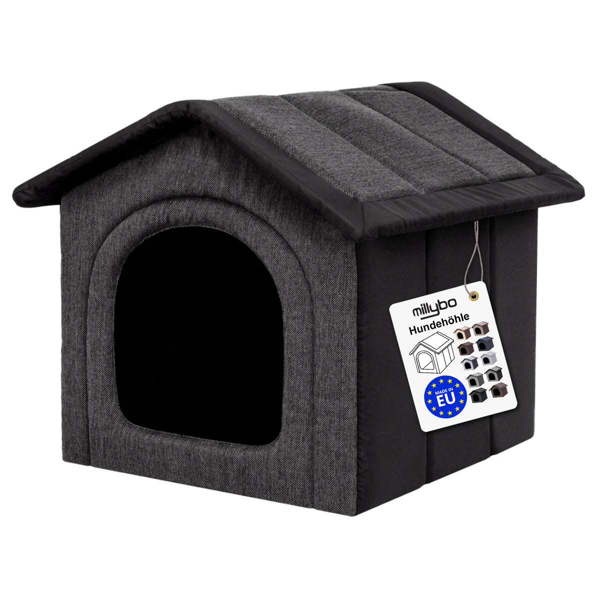 MILLYBO Textiles Hundehaus – Weiche Hundehöhle für maximalen Komfort  -  Graphit/Schwarz