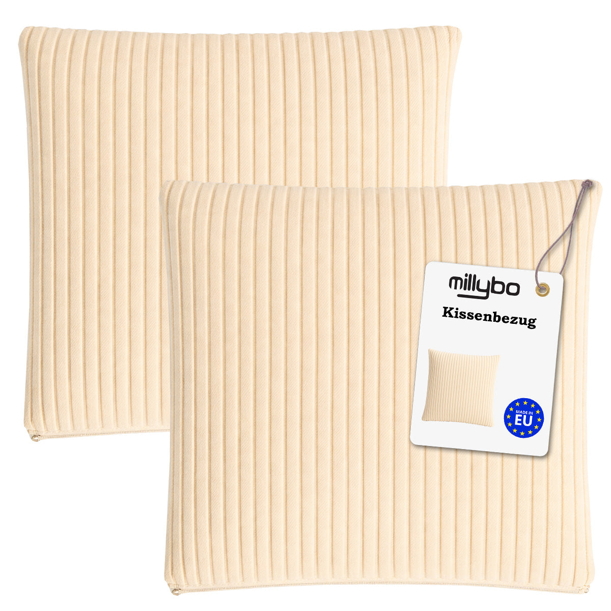 MILLYBO Cord Kissenhüllen – Stilvolle Bezüge für Dekokissen 2er Set: Beige