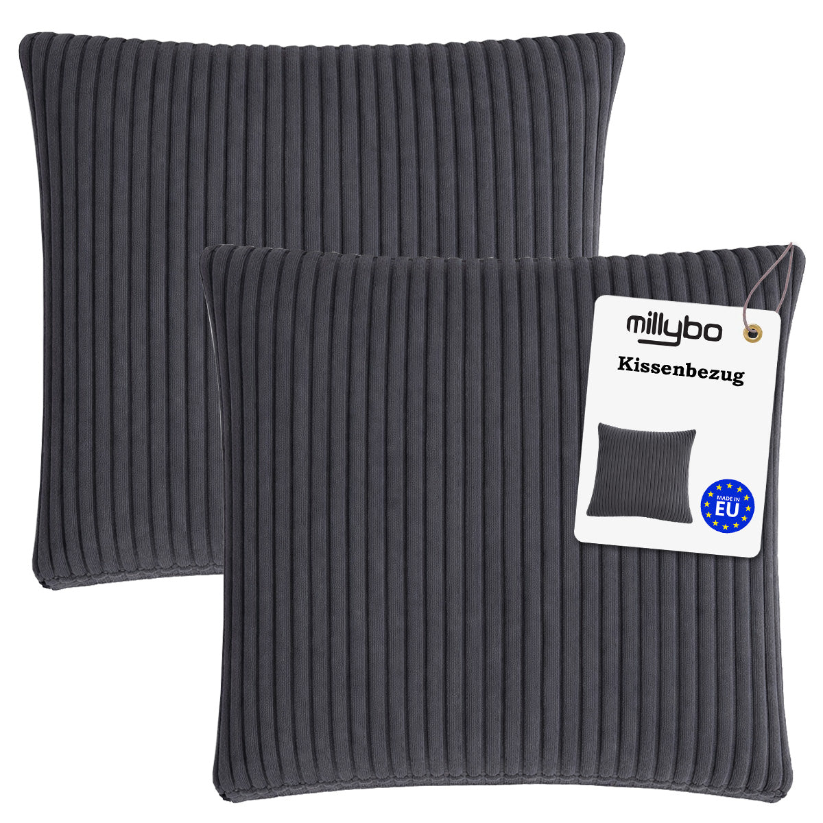 MILLYBO Cord Kissenhüllen – Stilvolle Bezüge für Dekokissen 2er Set: Grau