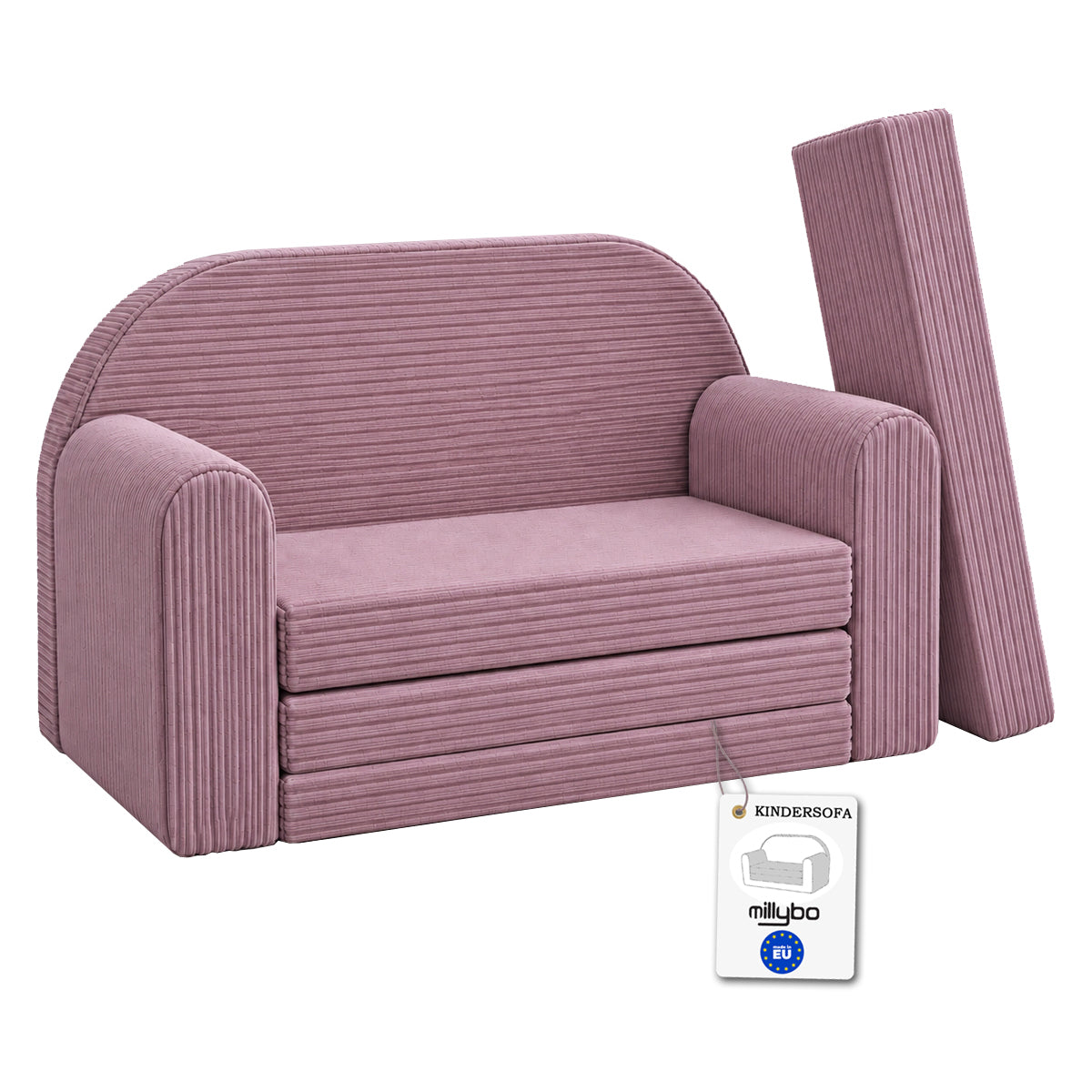 MILLYBO Kindersofa 3in1 aus Cord – Spielsofa, Kindercouch & Schlafsofa Lila