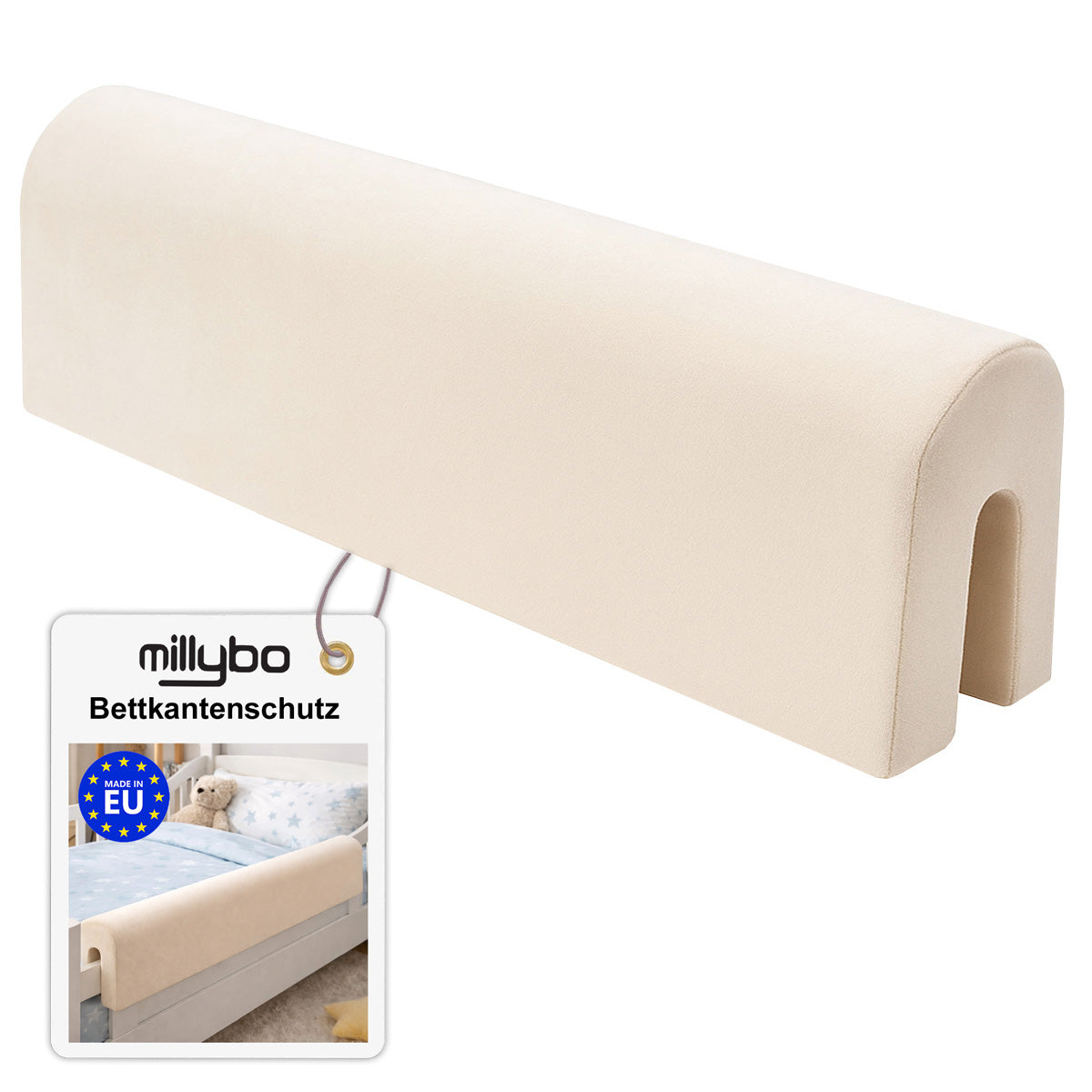 MILLYBO Bettkantenschutz für Betten -  Kissen für bettumrandung – Beige Mikrofaser