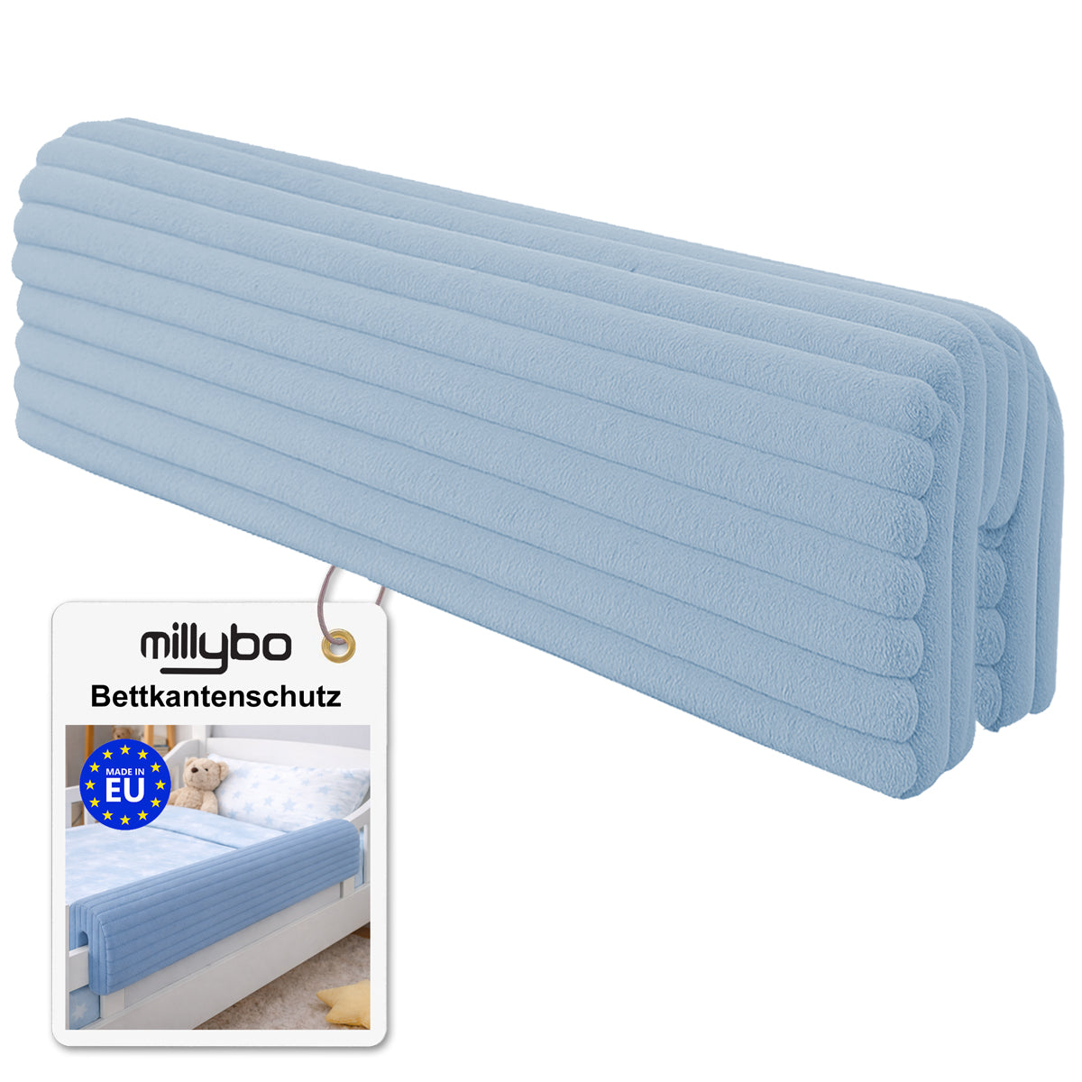 MILLYBO Bettkantenschutz für Betten -  Kissen für bettumrandung – Blau Cord