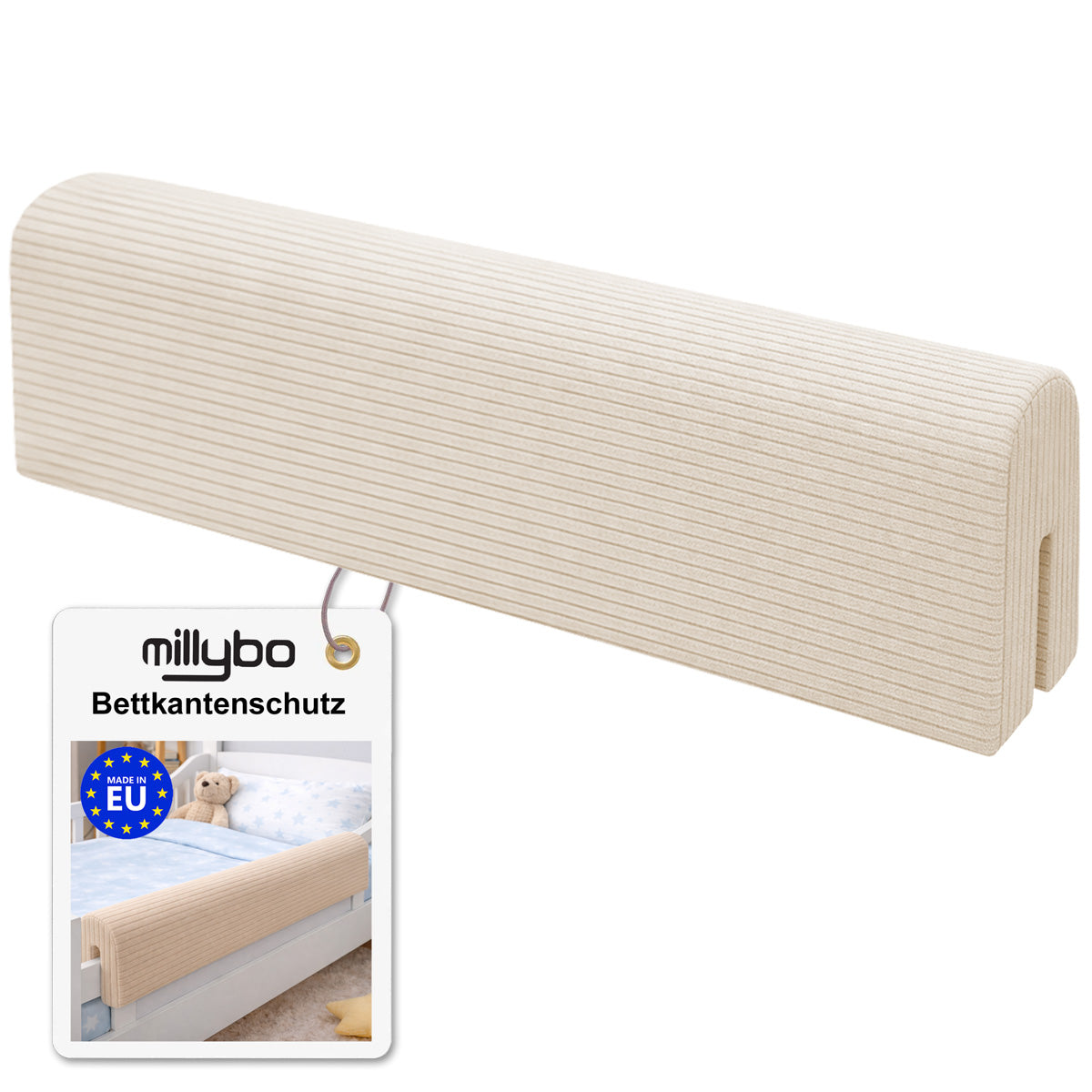 MILLYBO Bettkantenschutz für Betten -  Kissen für bettumrandung – Beige Cord
