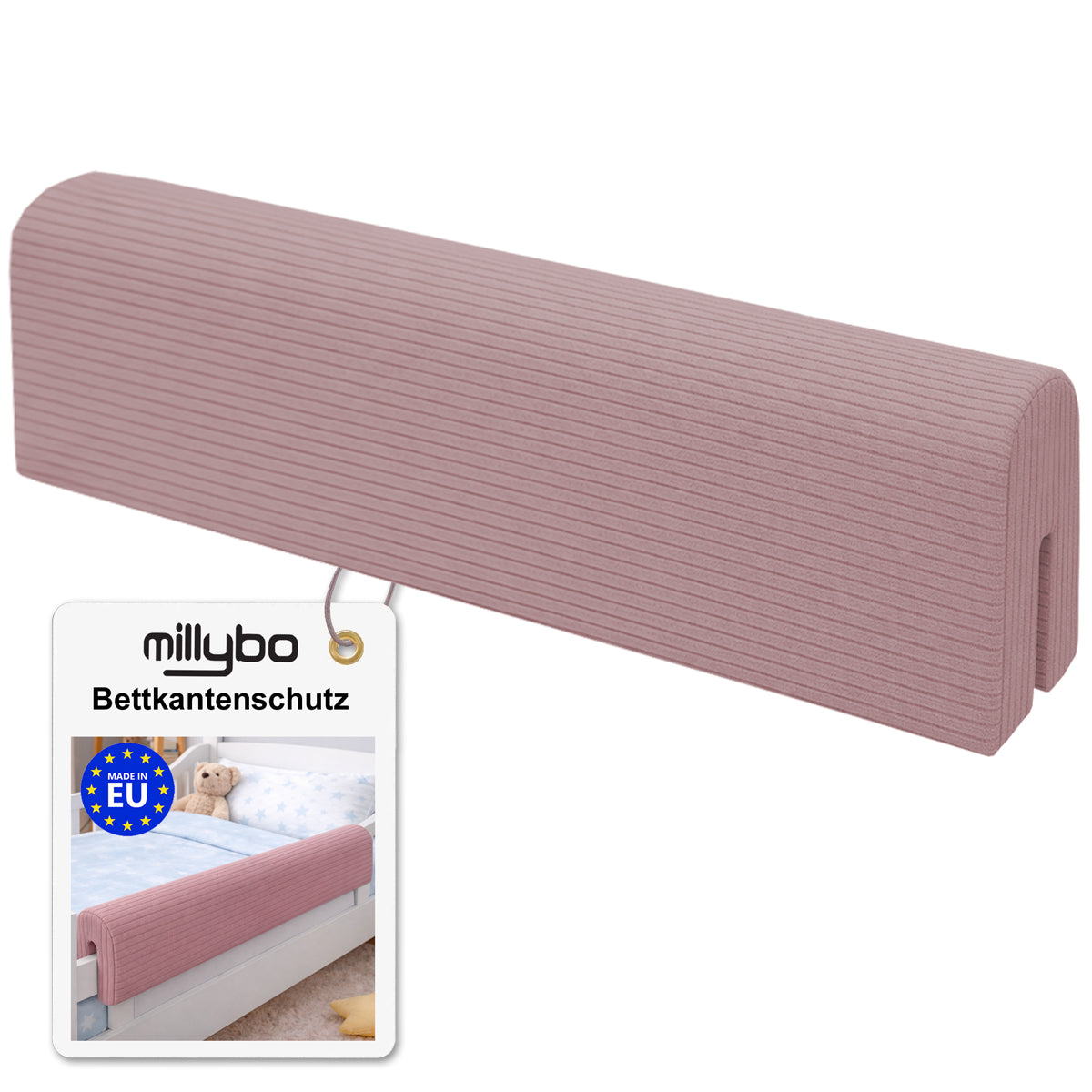 MILLYBO Bettkantenschutz für Betten -  Kissen für bettumrandung – Lila Cord