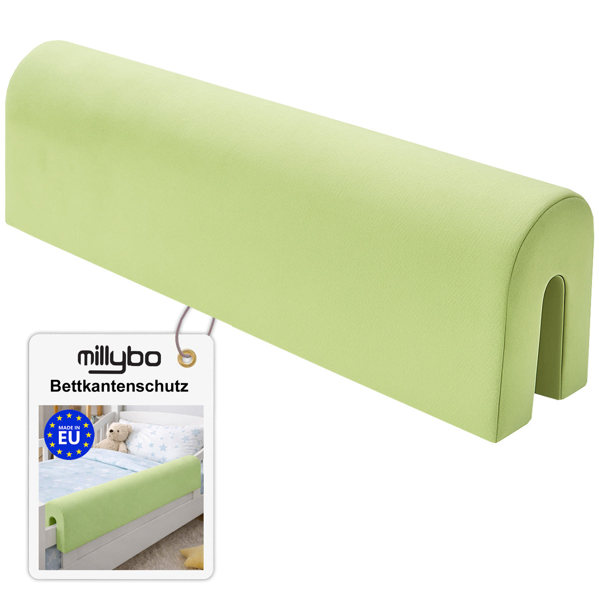 MILLYBO Bettkantenschutz für Betten -  Kissen für bettumrandung – Grün Mikrofaser