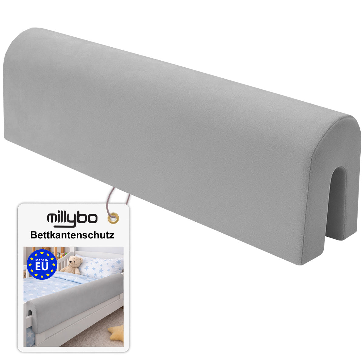 MILLYBO Bettkantenschutz für Betten -  Kissen für bettumrandung – Grau Mikrofaser