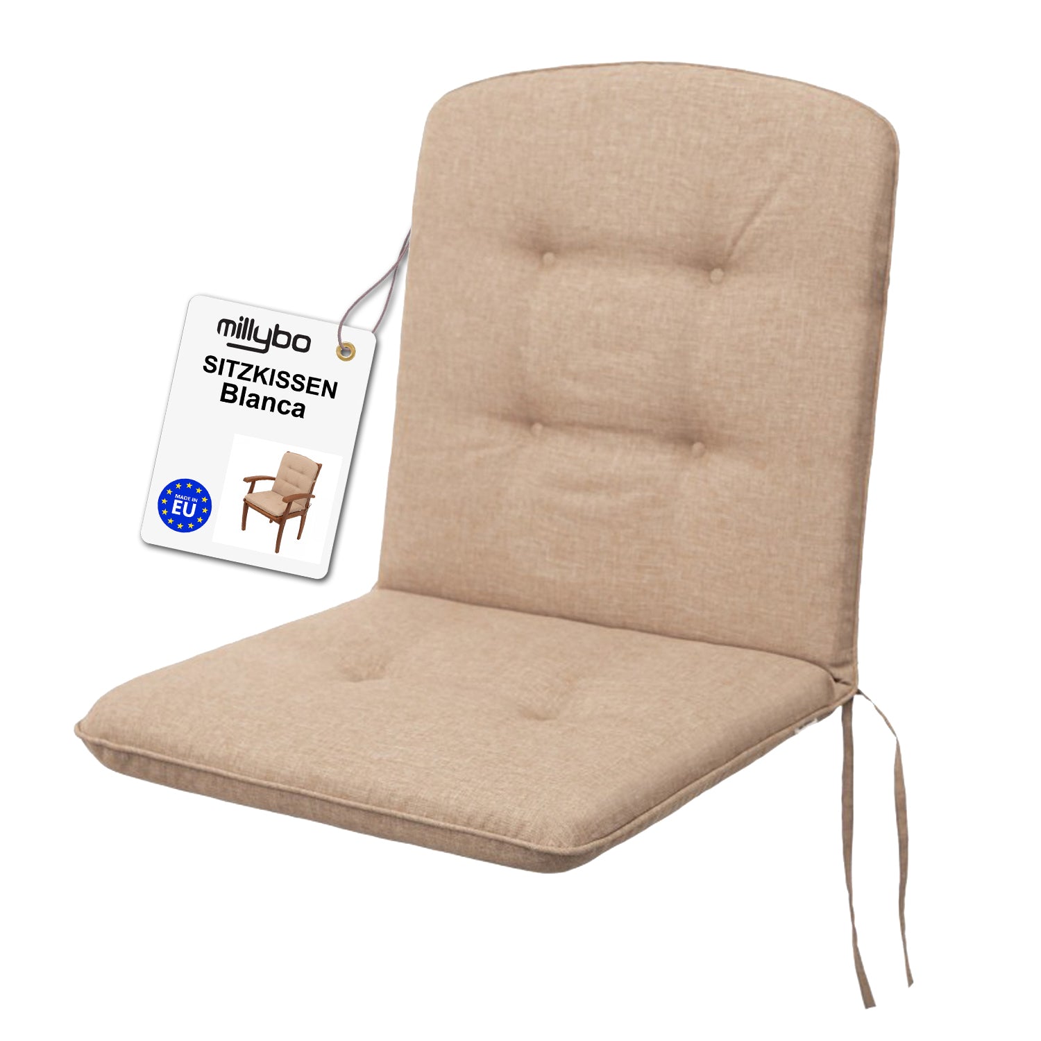 MILLYBO Gartenstuhlauflage – Sitzkissen für Gartenstühle & Balkonmöbel BLANCA- Beige