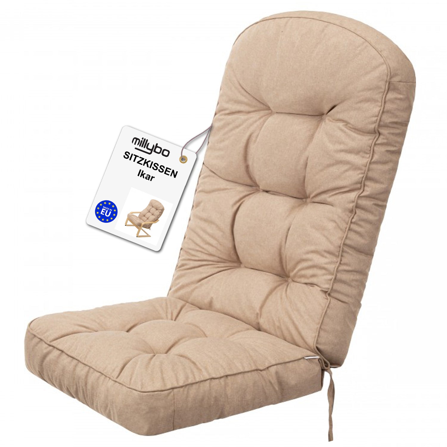 MILLYBO Gartenstuhlauflage – Sitzkissen für Gartenstühle & Balkonmöbel IKAR - Beige