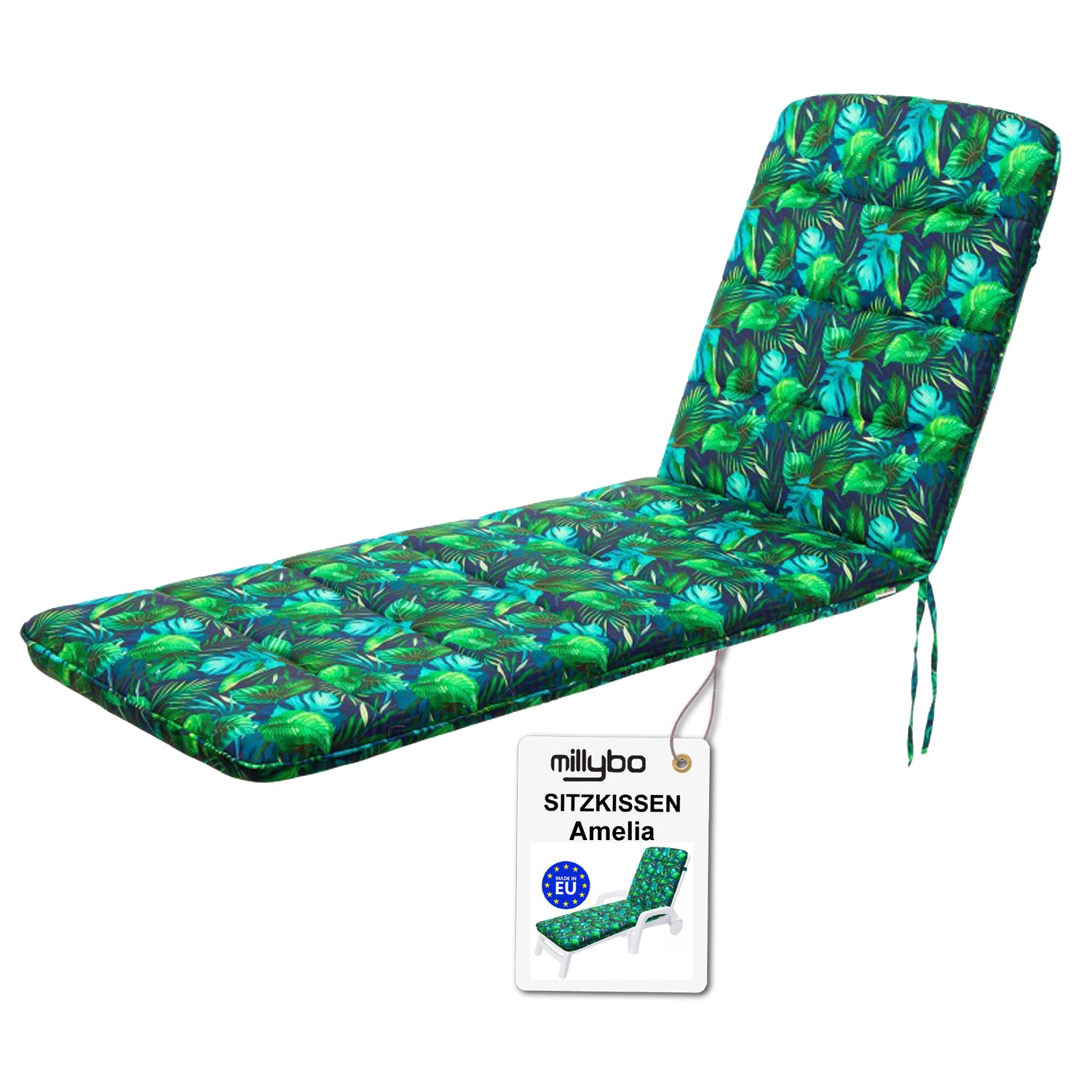 MILLYBO Kissen für Strand- & Gartenliegestühle  Liegestühle AMELIA - Blaues Blätter