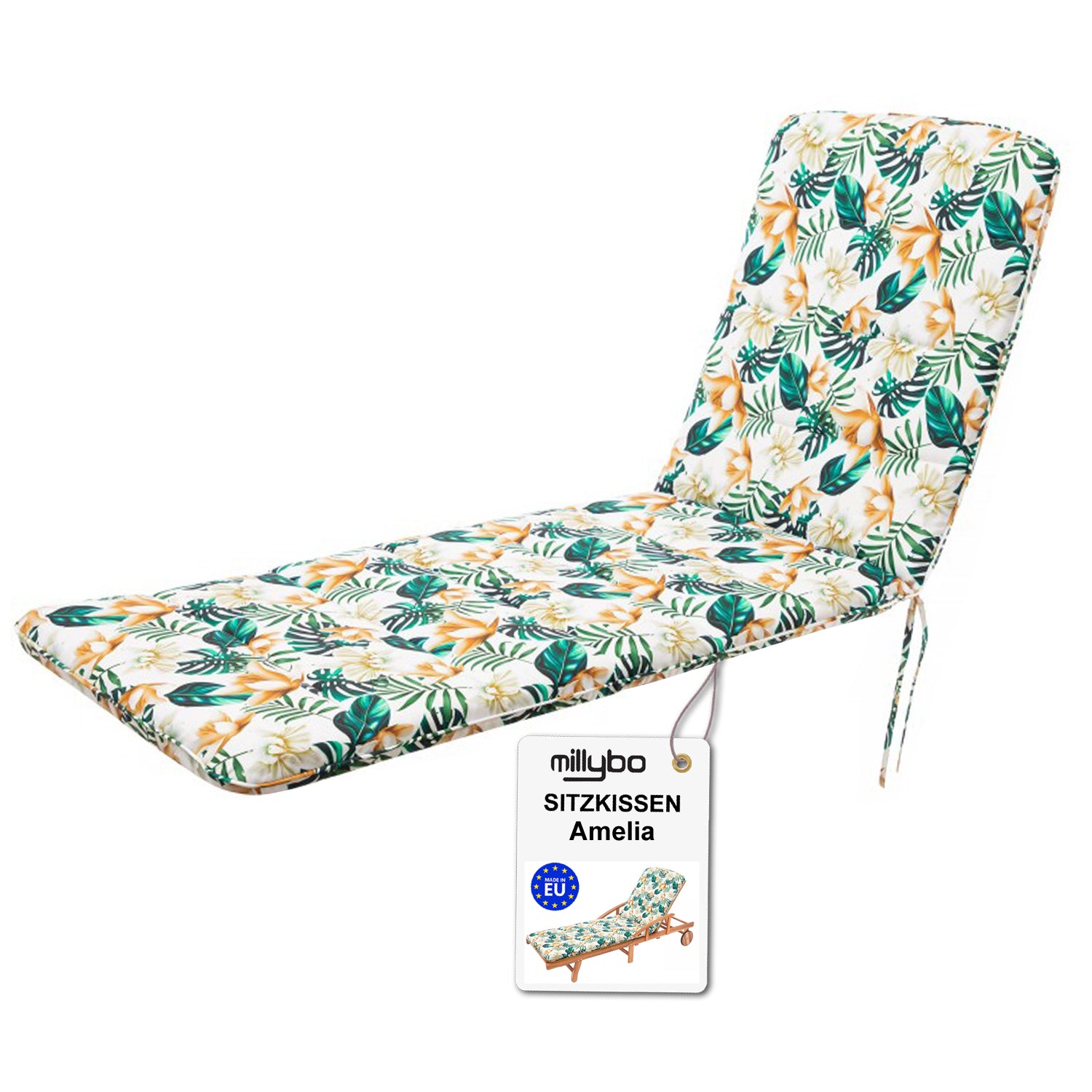 MILLYBO Kissen für Strand- & Gartenliegestühle  Liegestühle AMELIA - Weiße Blumen