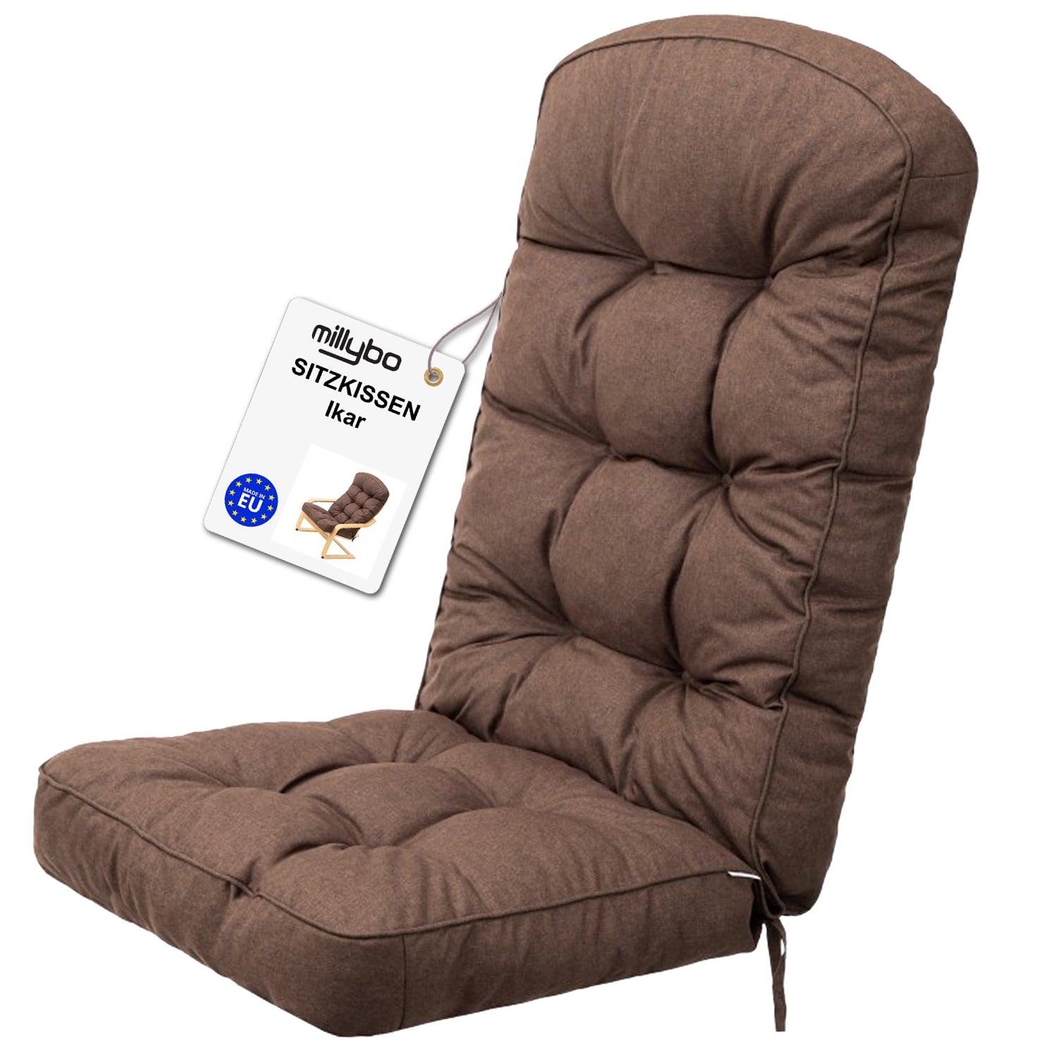 MILLYBO Gartenstuhlauflage – Sitzkissen für Gartenstühle & Balkonmöbel IKAR - Braun
