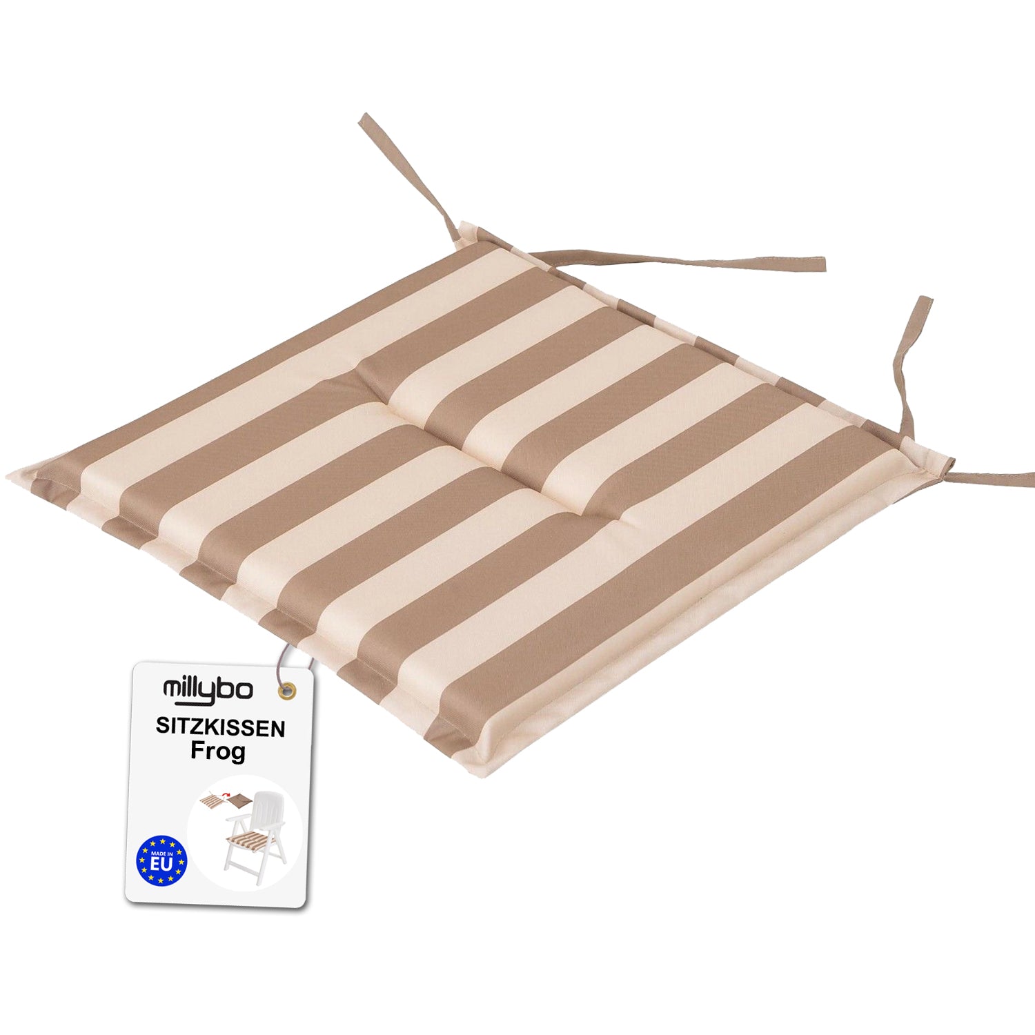 MILLYBO Gartenstuhlauflage – Sitzkissen für Gartenstühle & Balkonmöbel FROG - Beige mit Streifen