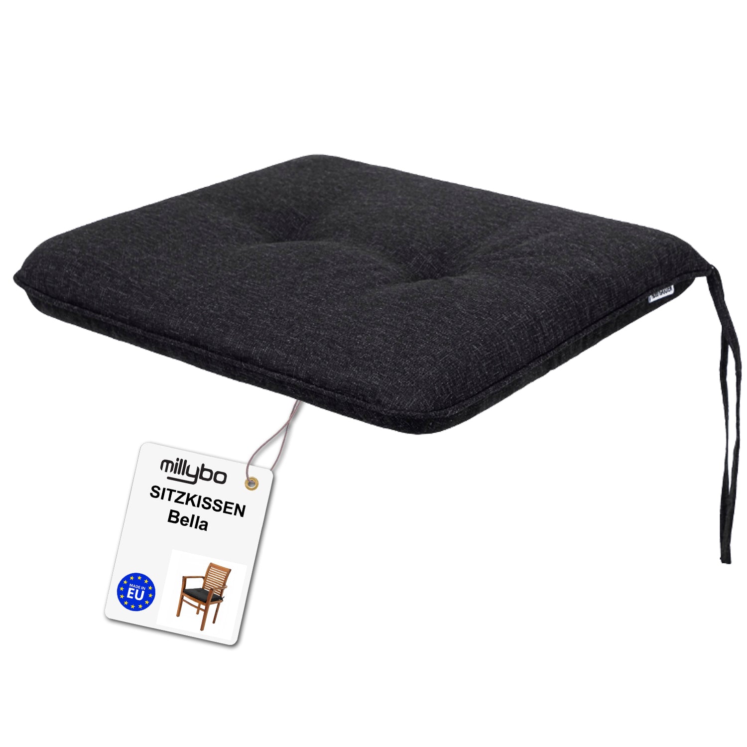 MILLYBO Gartenstuhlauflage – Sitzkissen für Gartenstühle & Balkonmöbel BELLA - Schwarz