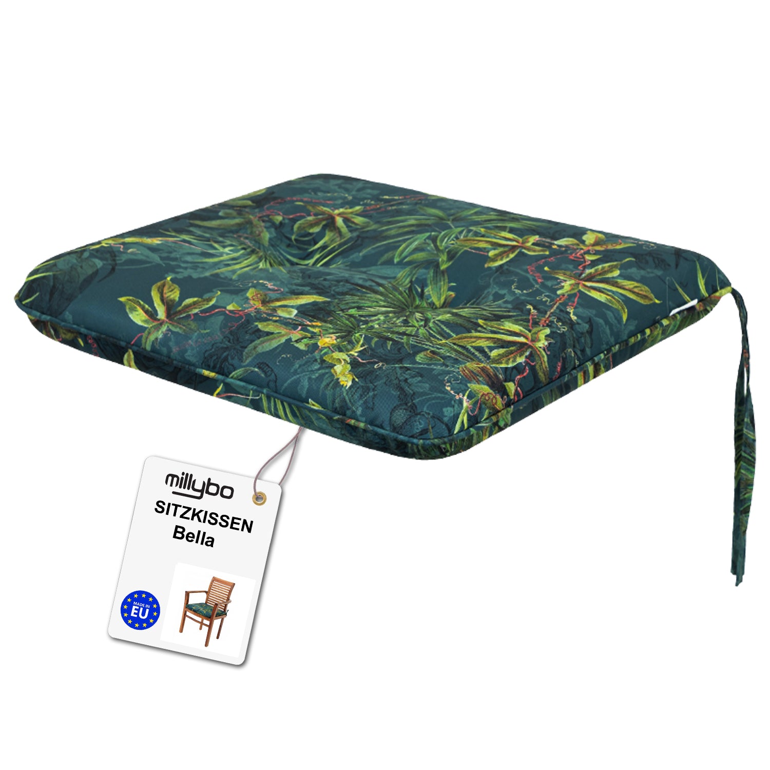 MILLYBO Gartenstuhlauflage – Sitzkissen für Gartenstühle & Balkonmöbel BELLA - Grüne Wiese