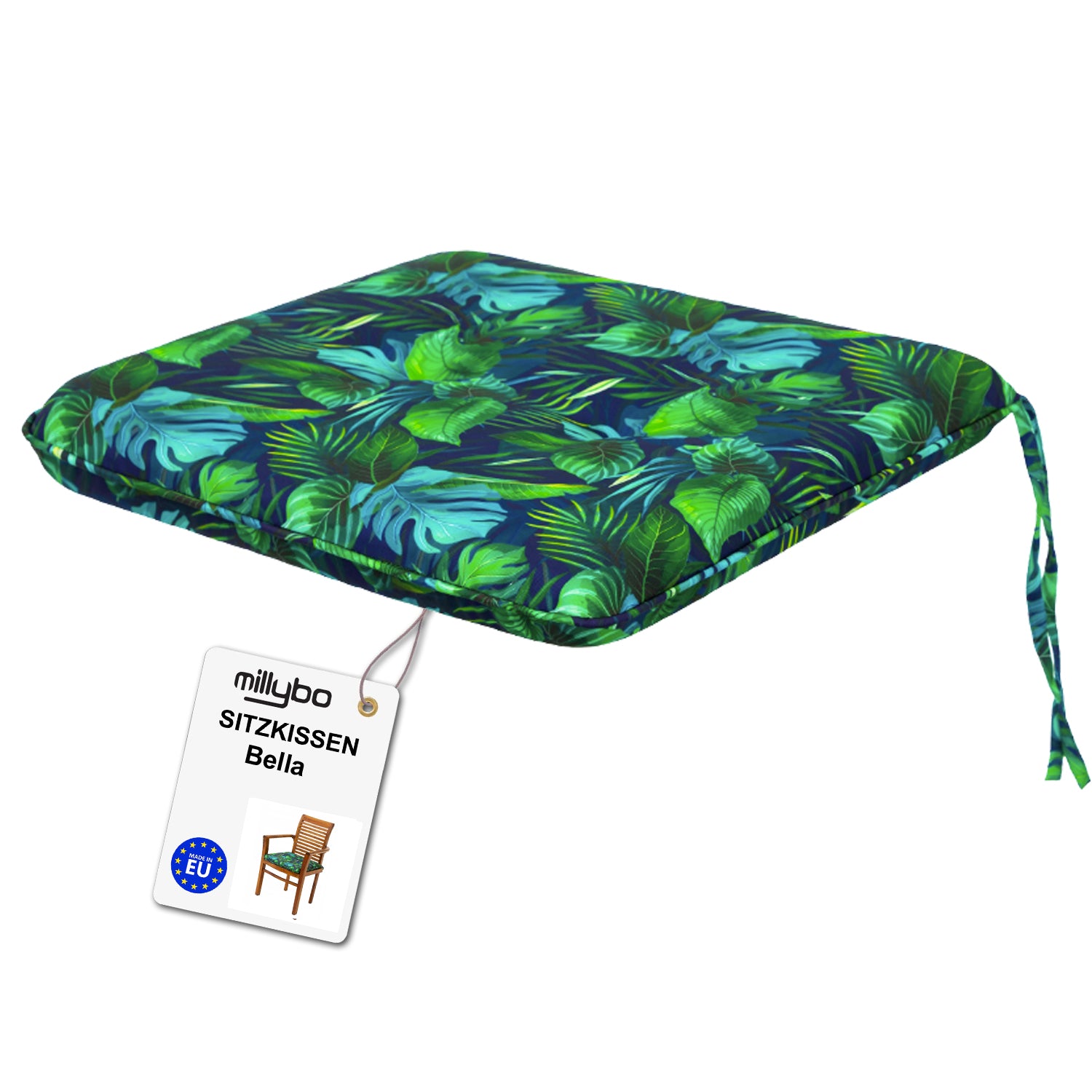 MILLYBO Gartenstuhlauflage – Sitzkissen für Gartenstühle & Balkonmöbel BELLA - Blaues Bätter