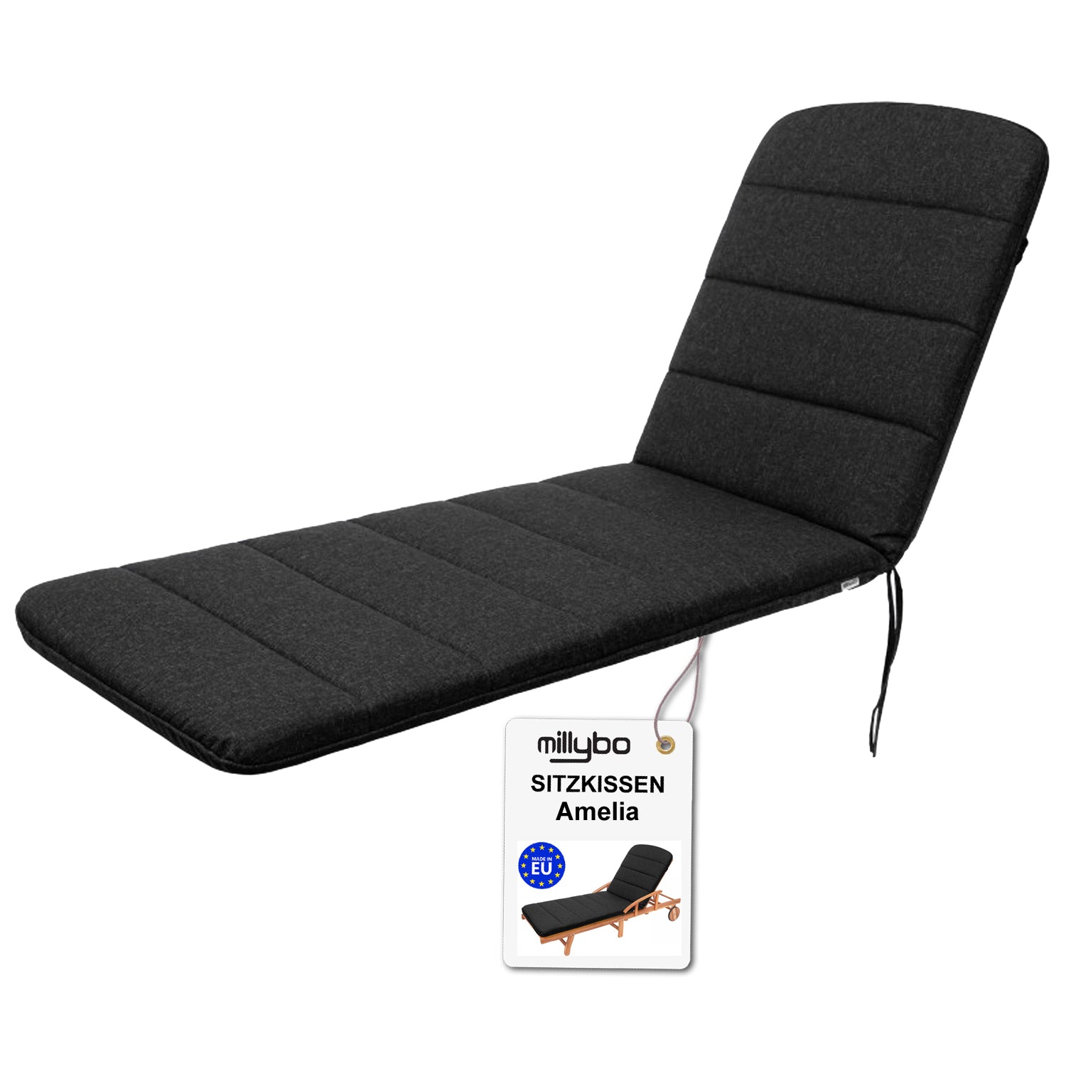 MILLYBO Kissen für Strand- & Gartenliegestühle  Liegestühle AMELIA - Schwarz