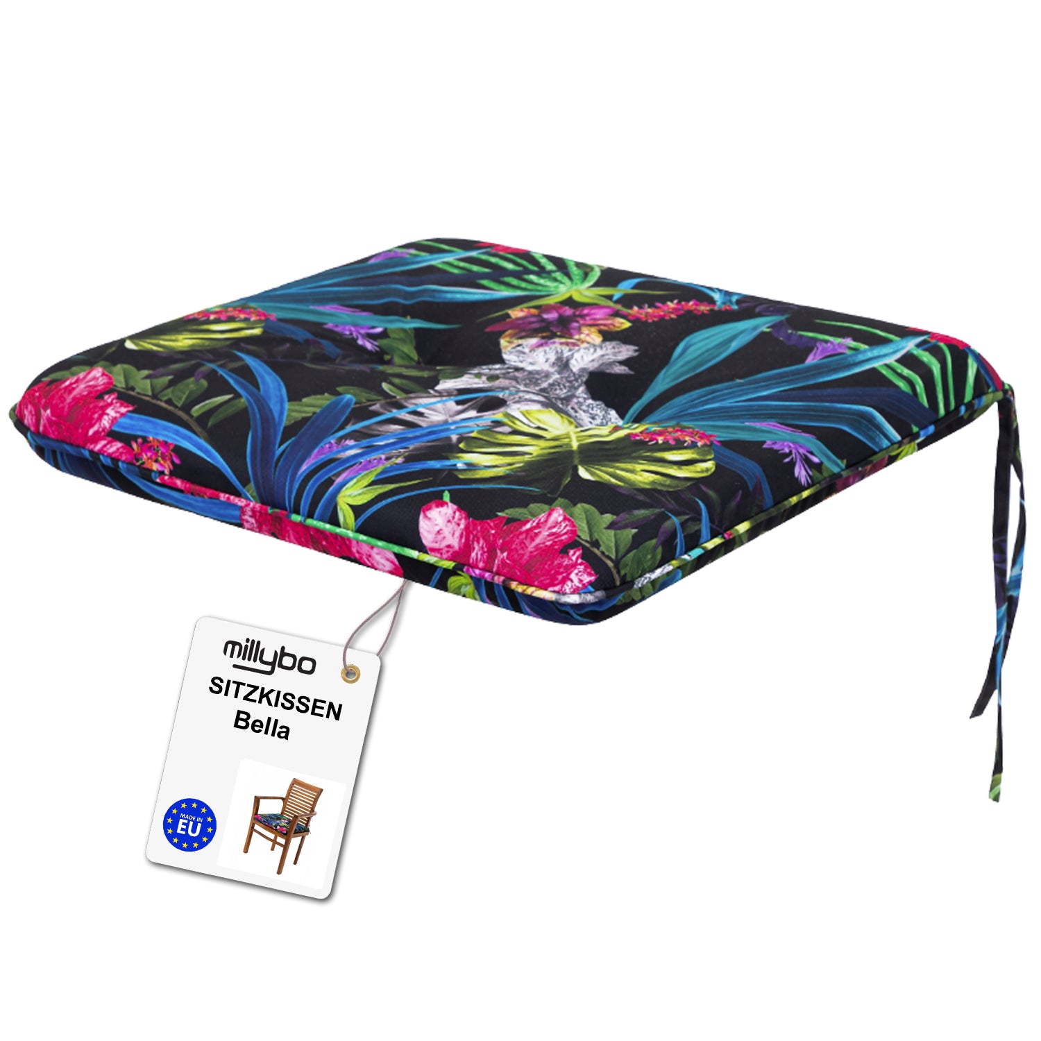 MILLYBO Gartenstuhlauflage – Sitzkissen für Gartenstühle & Balkonmöbel BELLA - Bunte Bätter