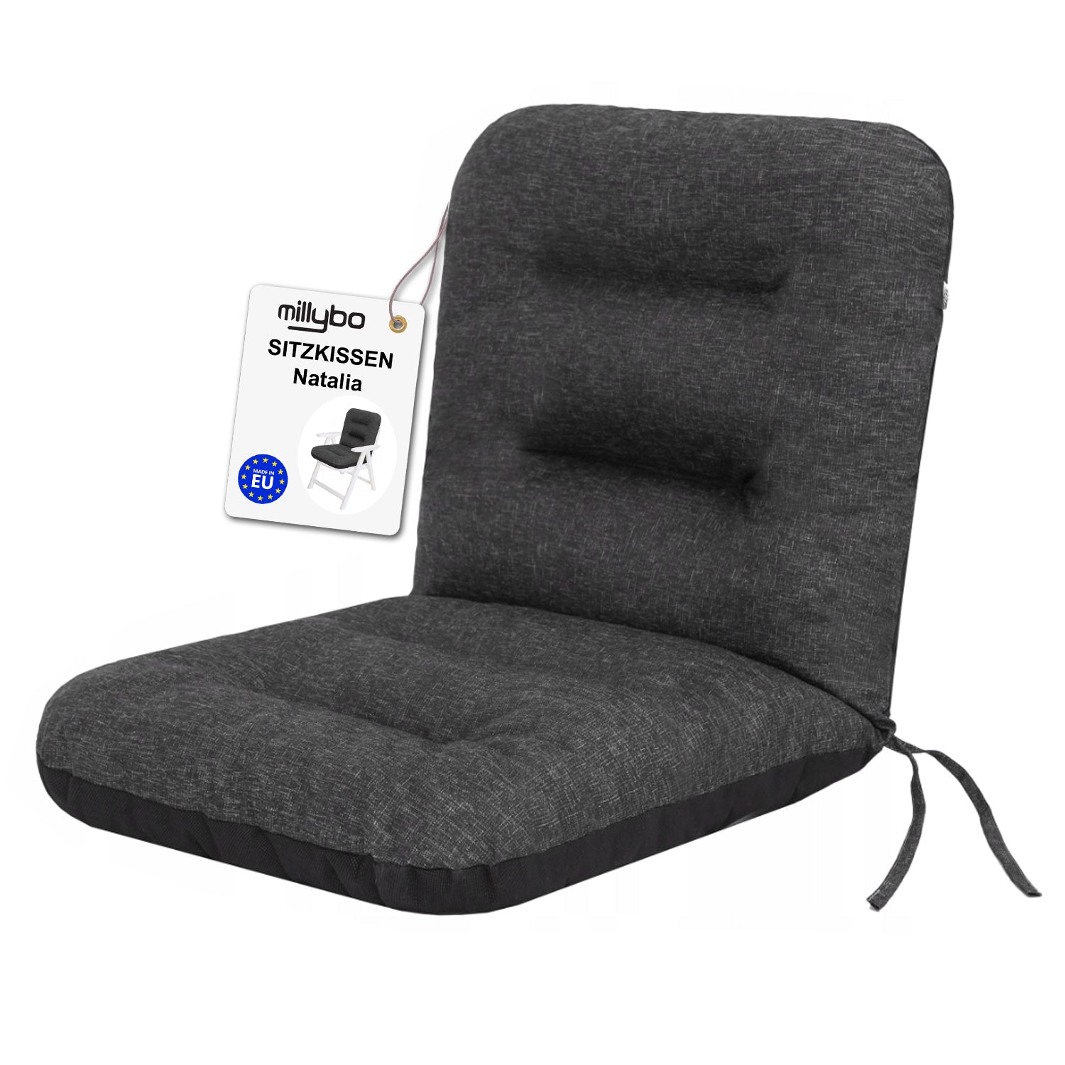 MILLYBO Gartenstuhlauflage – Sitzkissen für Gartenstühle & Balkonmöbel NATALIA aus Ökoleine - Schwarz