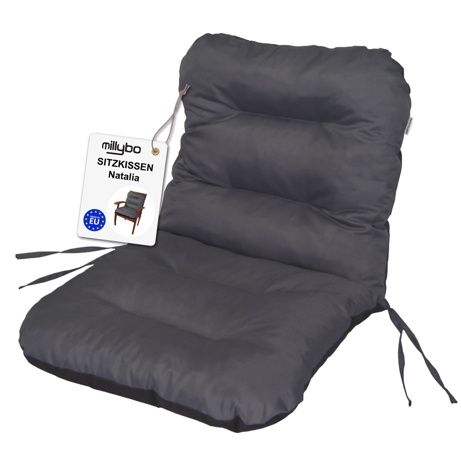 MILLYBO Gartenstuhlauflage – Sitzkissen für Gartenstühle & Balkonmöbel NATALIA  - Graphit