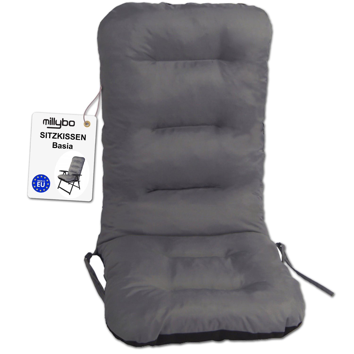 MILLYBO Gartenstuhlauflage – Sitzkissen für Gartenstühle & Balkonmöbel BASIA  - Grau
