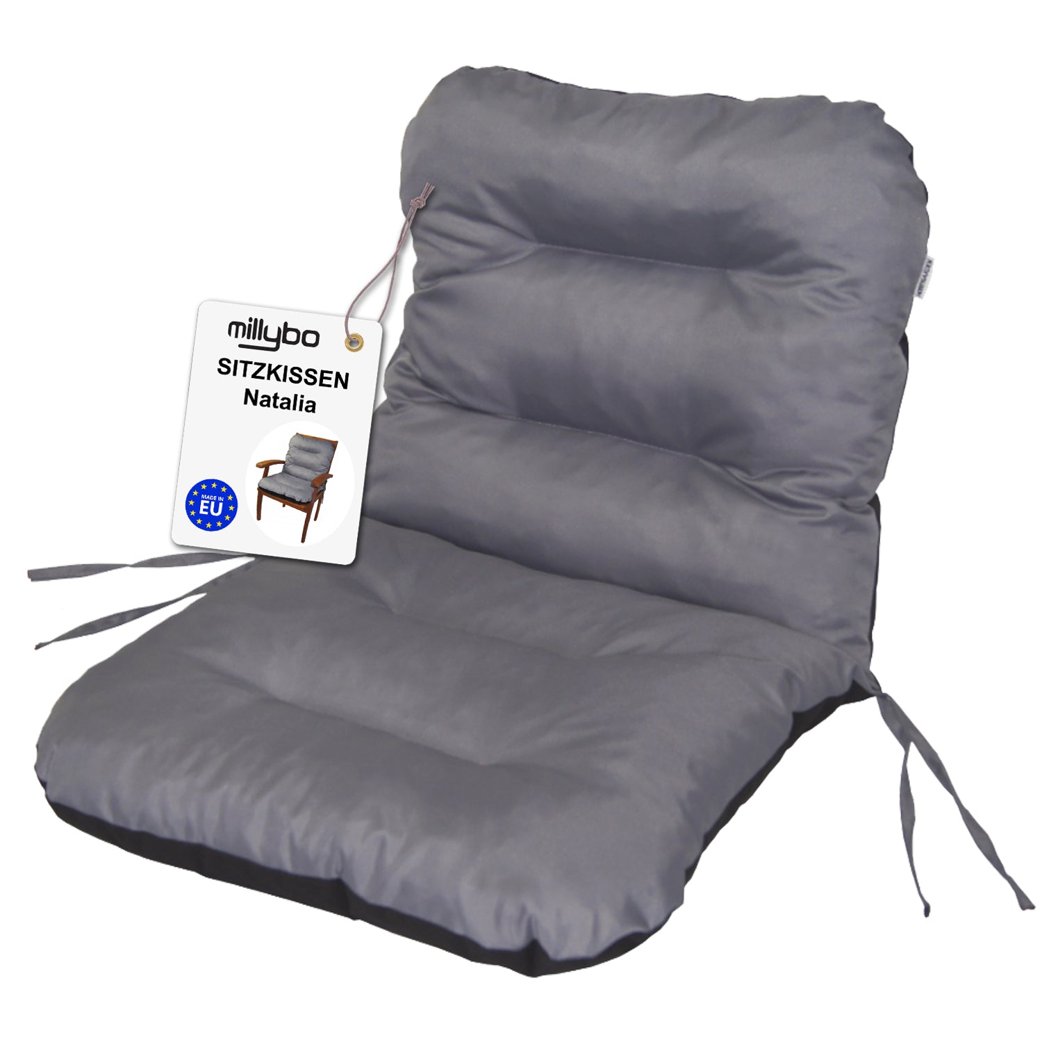 MILLYBO Gartenstuhlauflage – Sitzkissen für Gartenstühle & Balkonmöbel NATALIA  - Grau