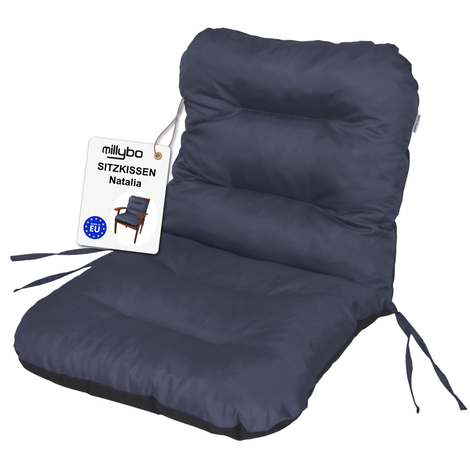 MILLYBO Gartenstuhlauflage – Sitzkissen für Gartenstühle & Balkonmöbel NATALIA  - Dunkelblau