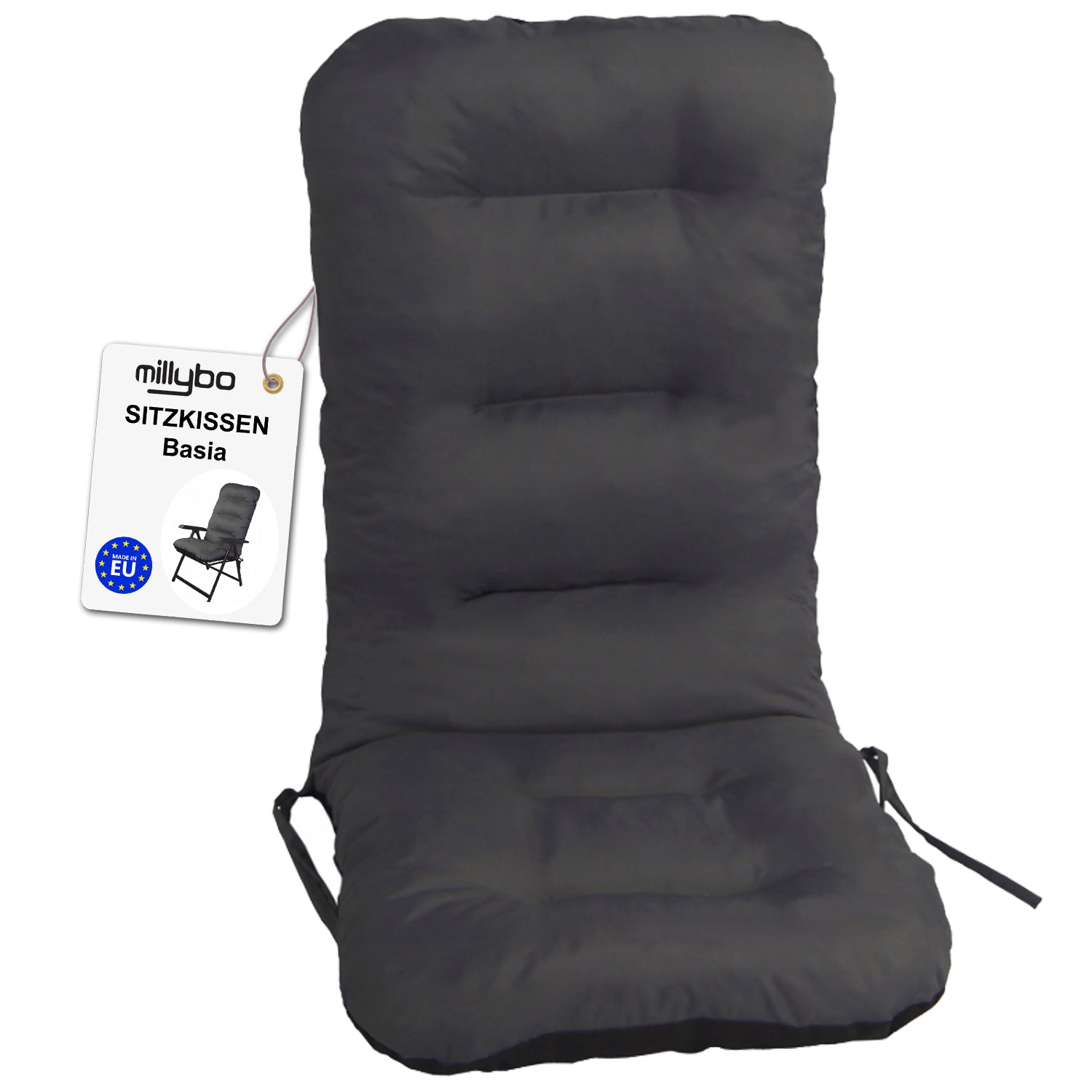 MILLYBO Gartenstuhlauflage – Sitzkissen für Gartenstühle & Balkonmöbel BASIA  - Graphit