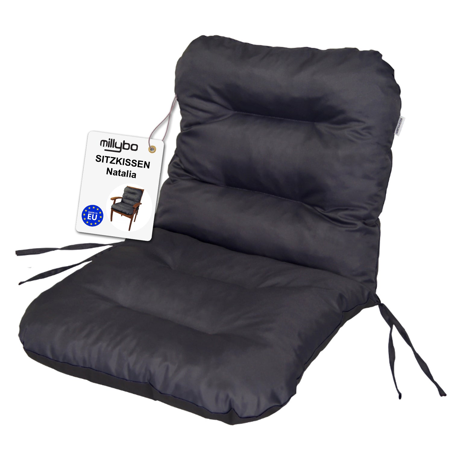 MILLYBO Gartenstuhlauflage – Sitzkissen für Gartenstühle & Balkonmöbel NATALIA  - Schwarz