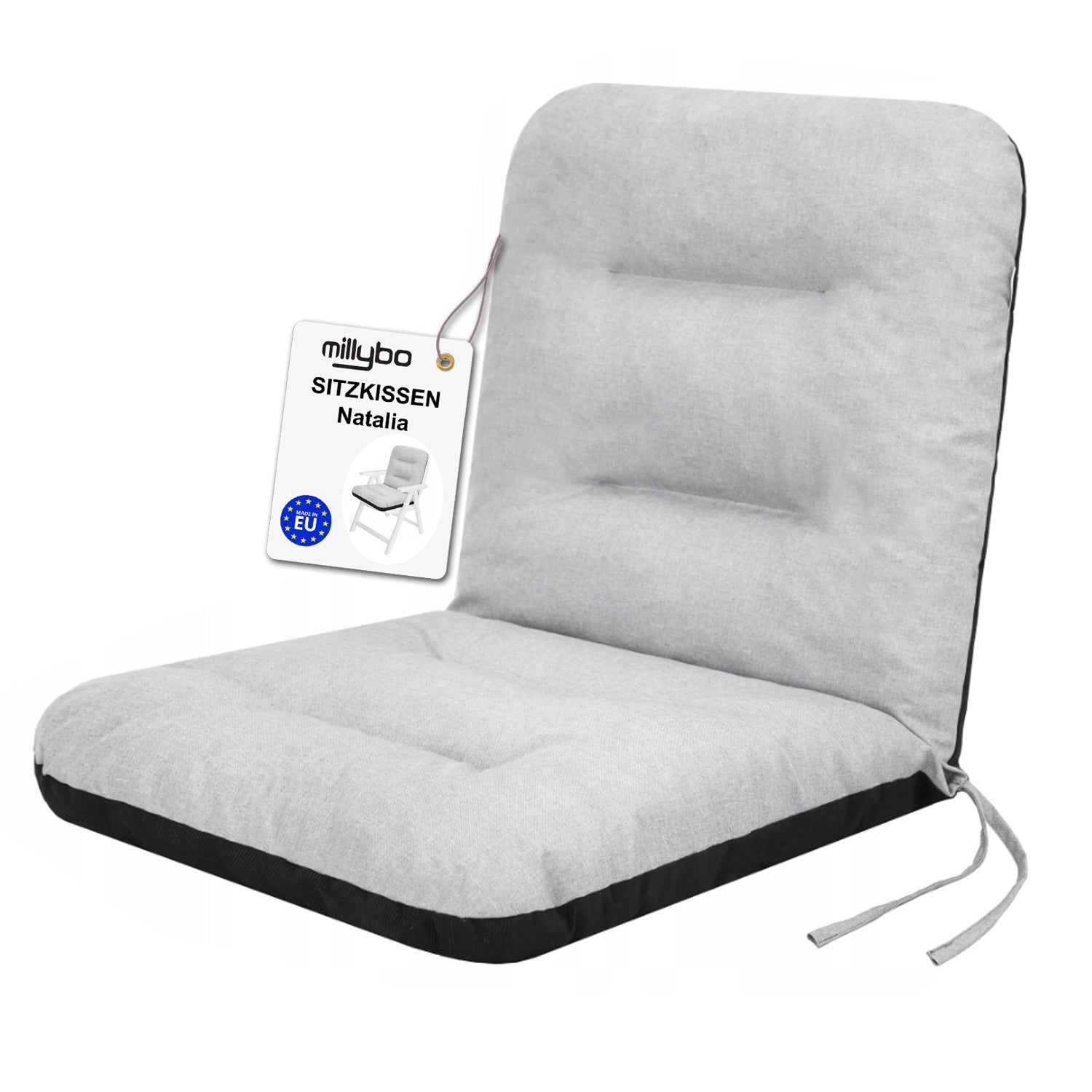 MILLYBO Gartenstuhlauflage – Sitzkissen für Gartenstühle & Balkonmöbel NATALIA aus Ökoleine - Hellgrau